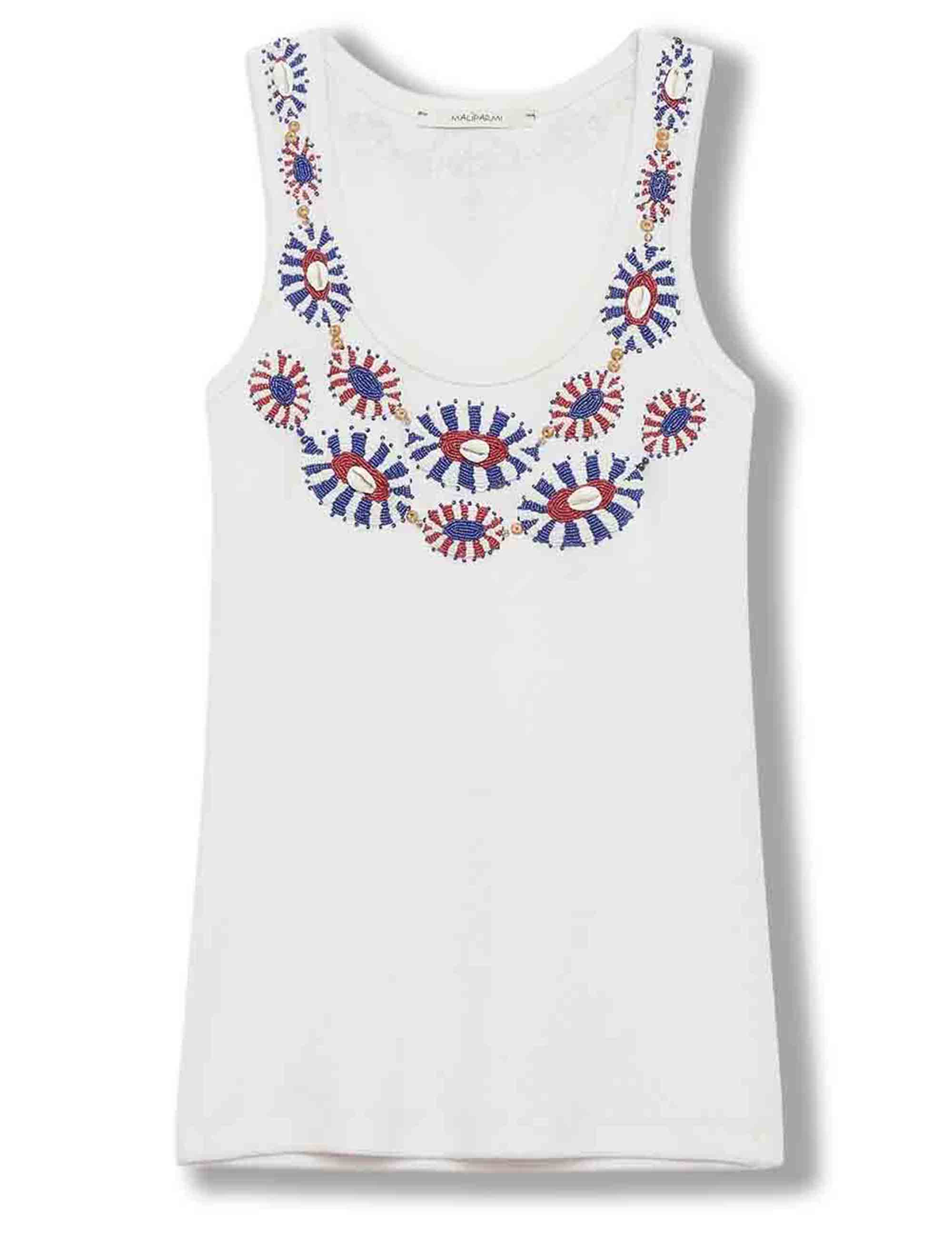 Top donna Oriental Embroidery in cotone blu con ricami JP552370669 D8094 Maliparmi 