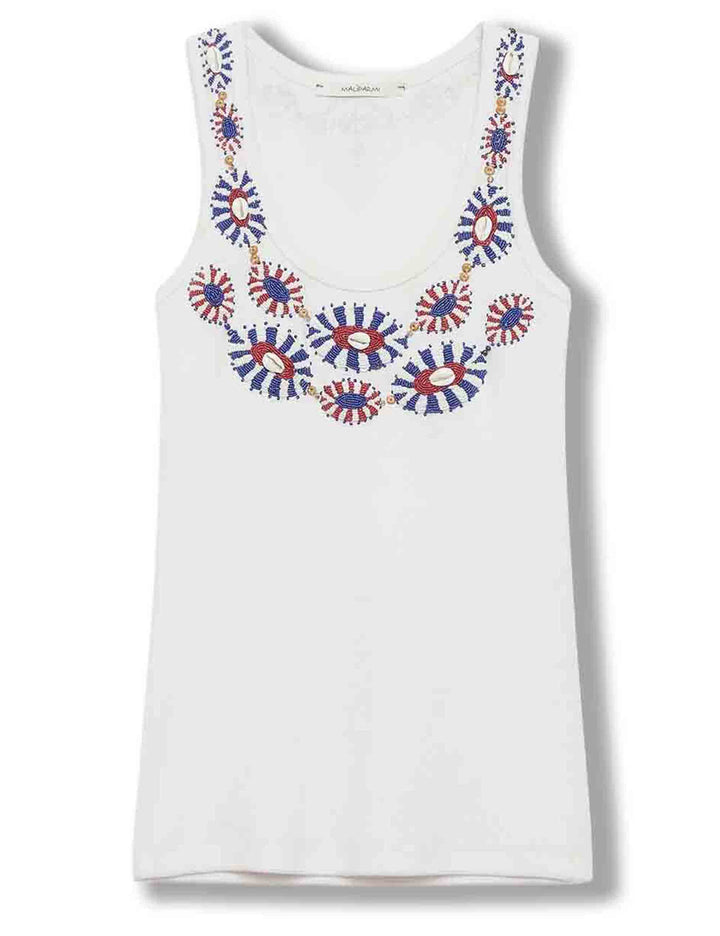 Top donna Oriental Embroidery in cotone blu con ricami JP552370669 D8094 Maliparmi 