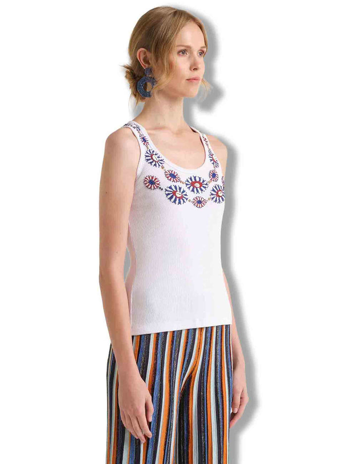 Top donna Oriental Embroidery in cotone blu con ricami JP552370669 D8094 Maliparmi 