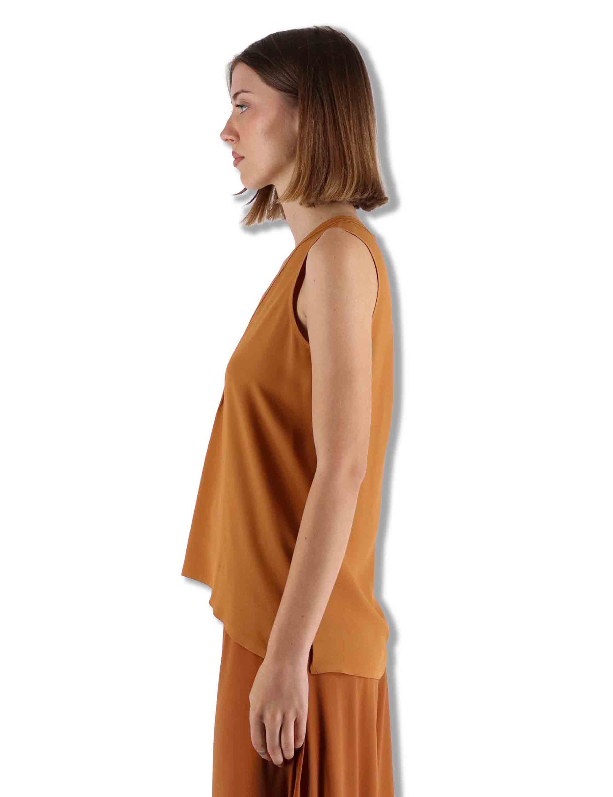 Top donna Fluid Crepe in seta ambra senza maniche maniche scollo a V JP554050672 70004 Maliparmi 