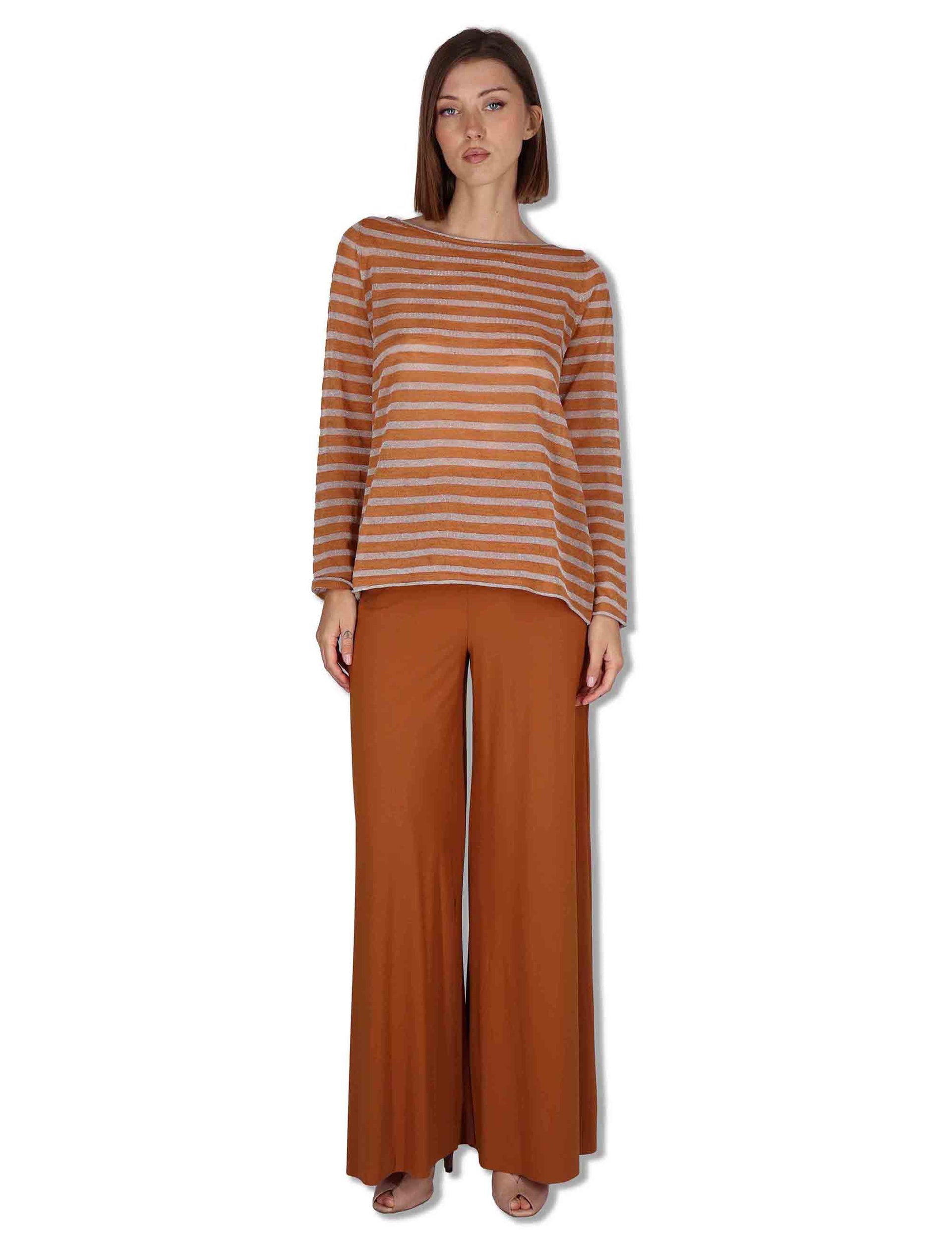 Maglie donna Summer Linen in misto lino cammello e beige a strisce JQ509178148 12B11 Maliparmi 