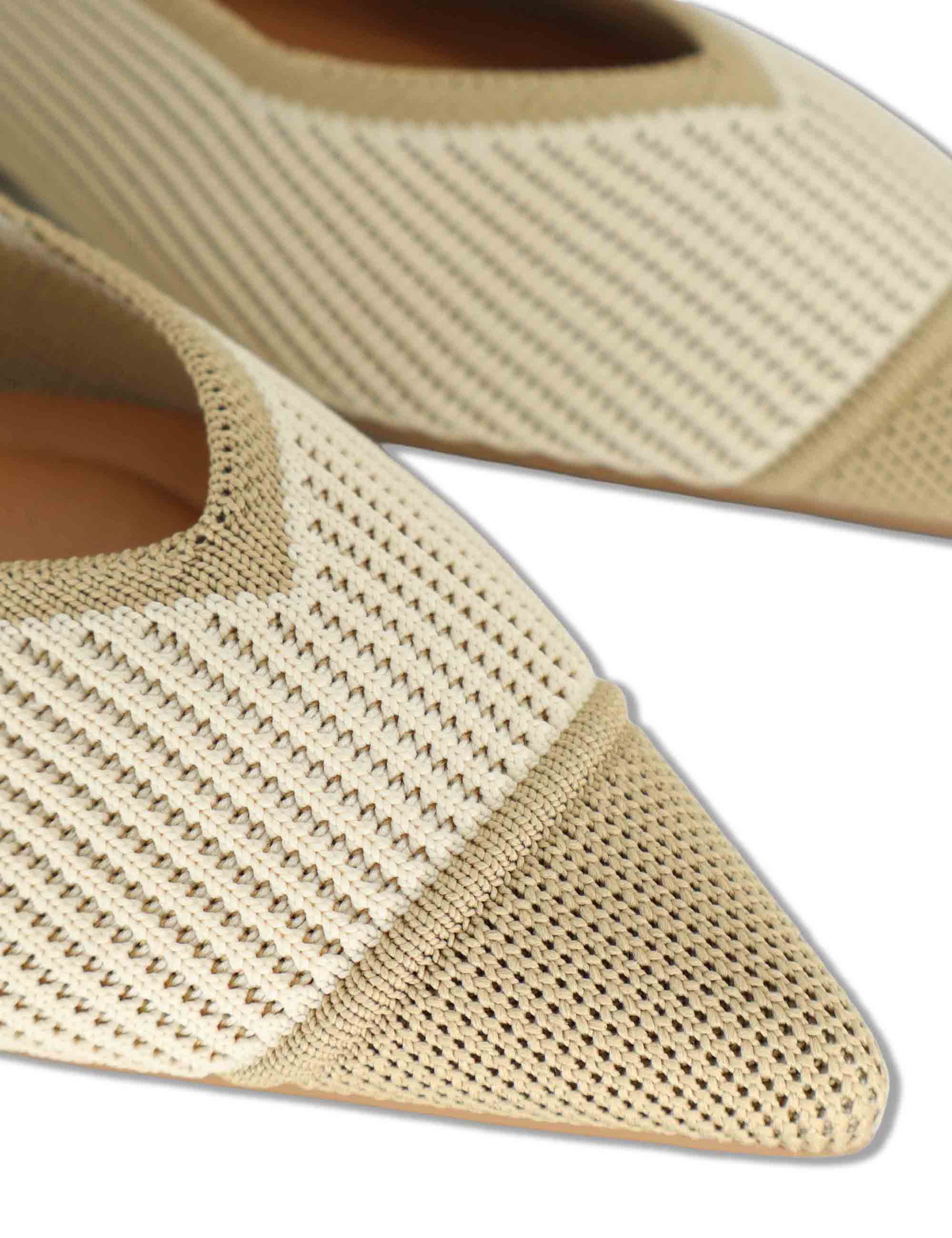 Decollete slingback donna in tessuto beige con tacco basso e punta 75051 65-3V Miss Elastic 