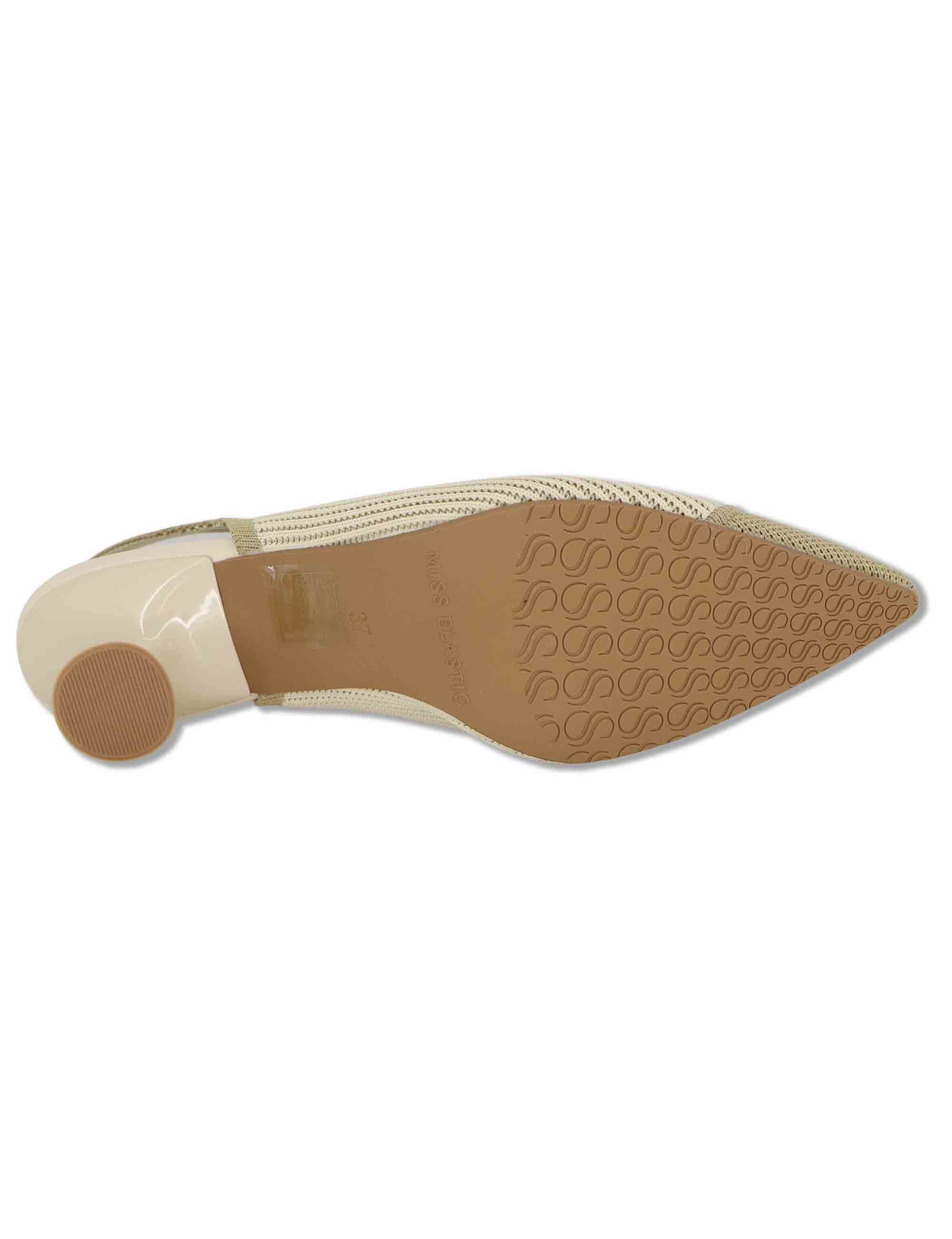 Slingback donna in tessuto beige con tacco basso e punta a punta 76535 65-3V Miss Elastic 