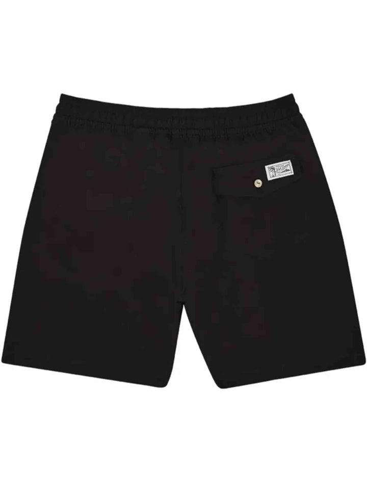 Costumi uomo pantaloncino traveler mid trunk in nylon nero con logo rosso 710907255 002 Polo Ralph Lauren 