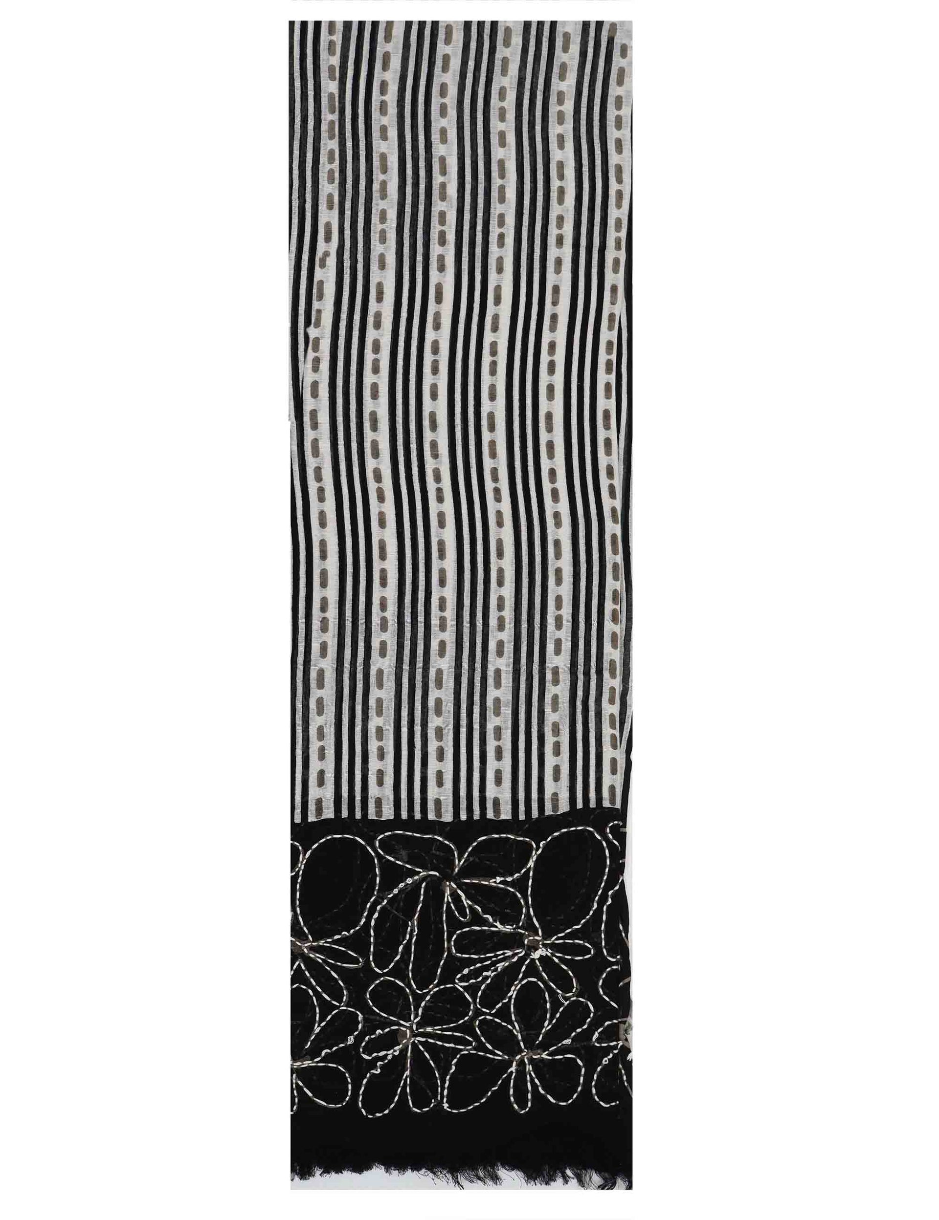 Stole maxi donna in misto lino a righe nere con pois Righe 60260017 0012 Pyaar 