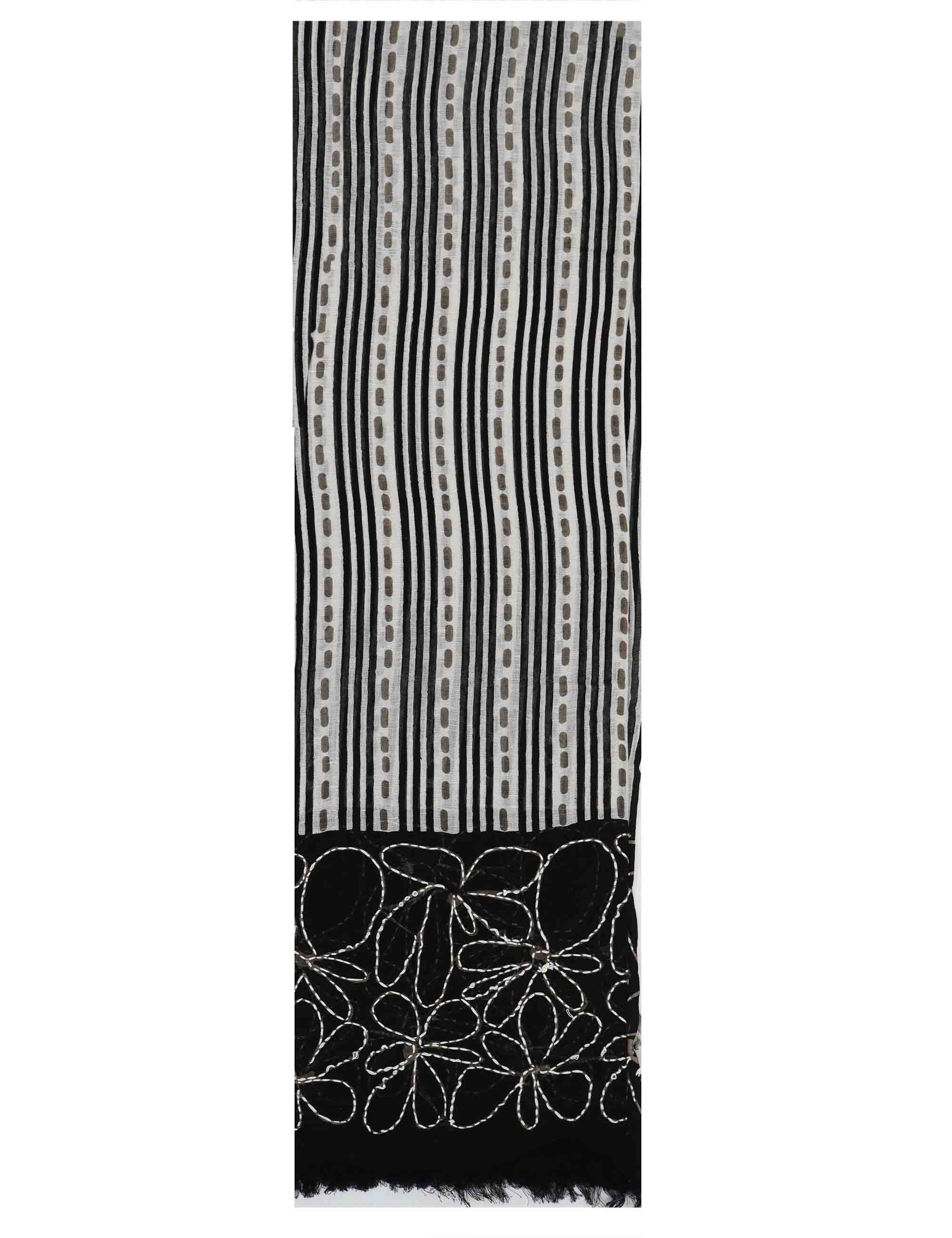 Stole maxi donna in misto lino a righe nere con pois Righe 60260017 0012 Pyaar 