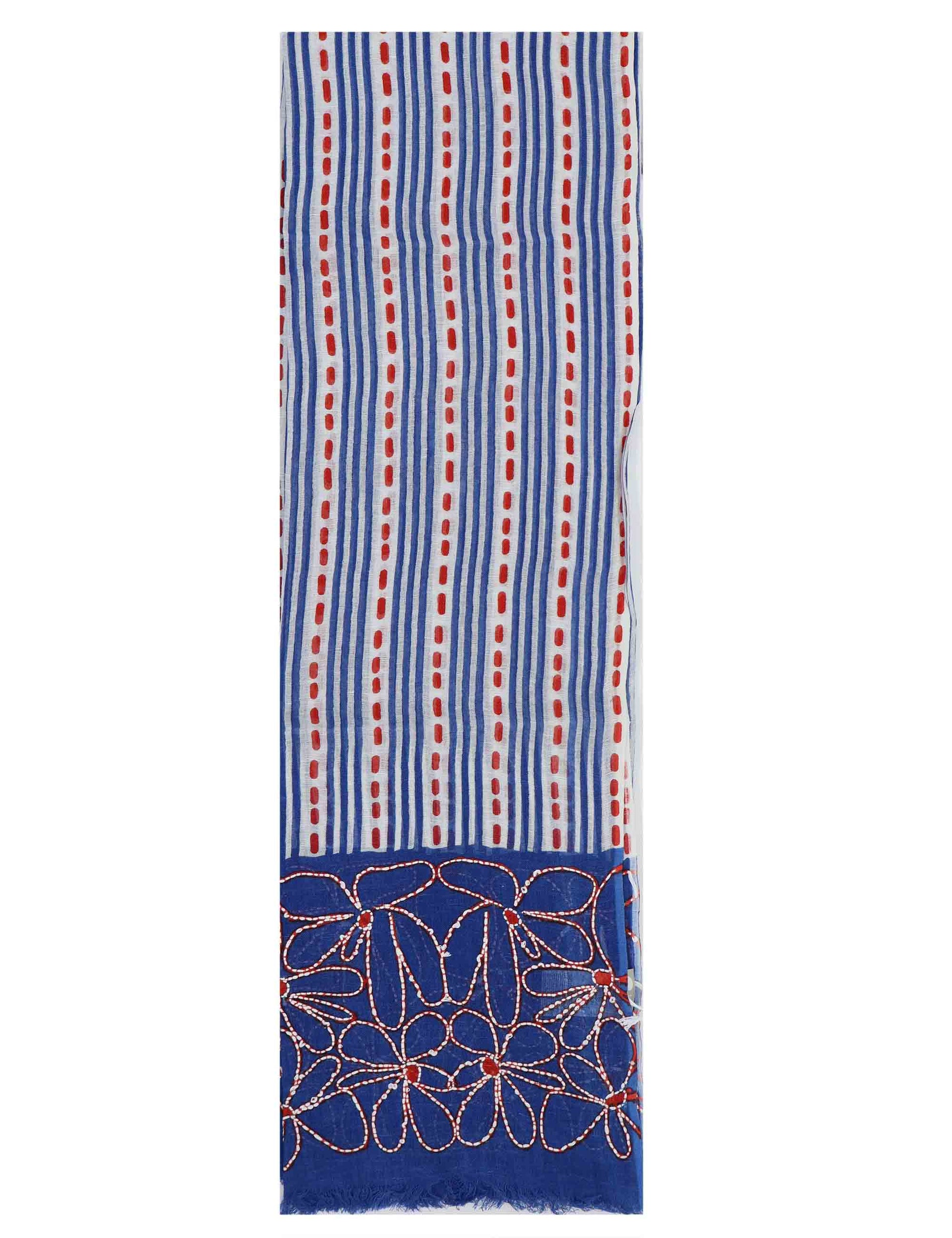 Stole maxi donna in misto lino a righe blu con pois Righe 60260017 0035 Pyaar 