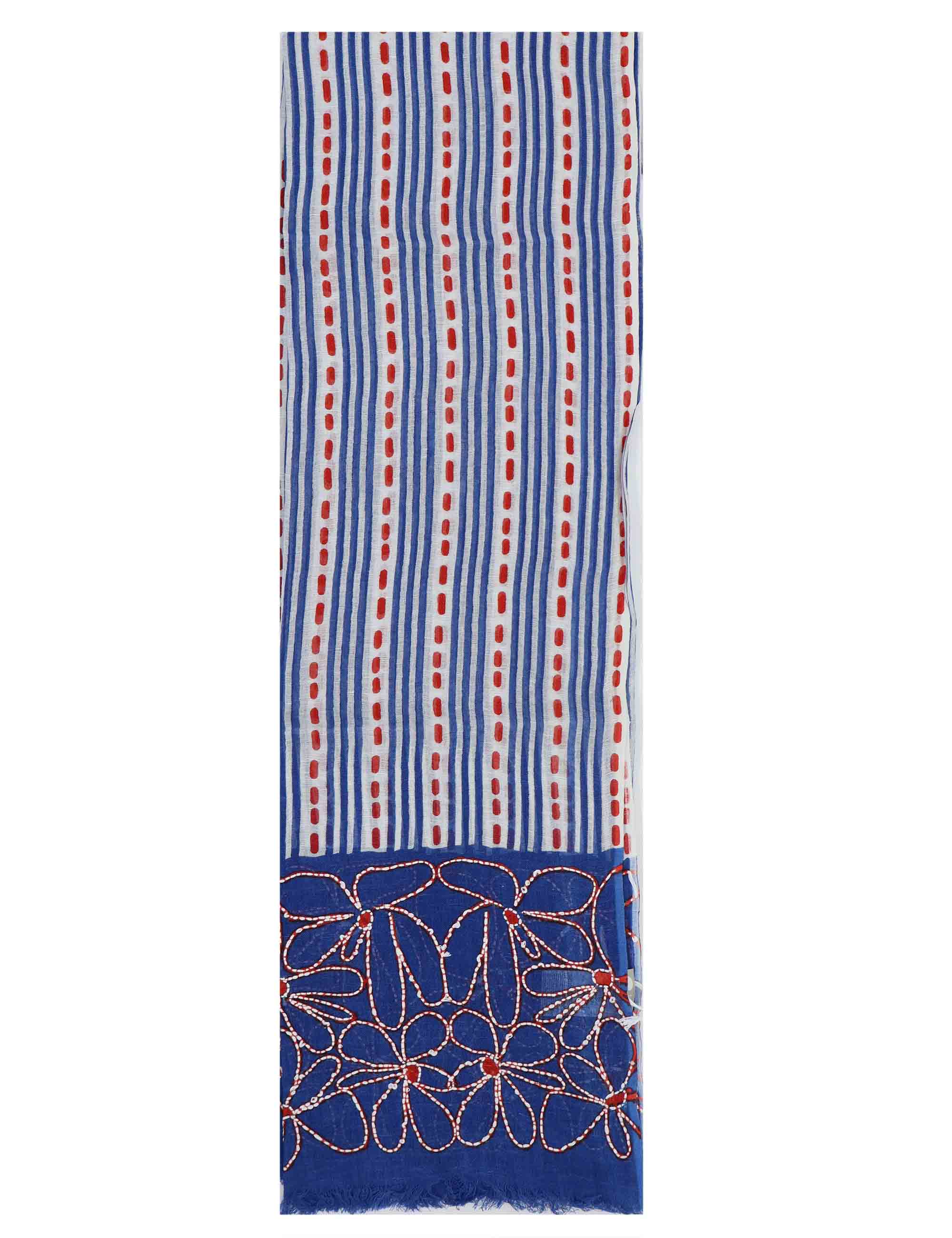 Stole maxi donna in misto lino a righe blu con pois Righe 60260017 0035 Pyaar 
