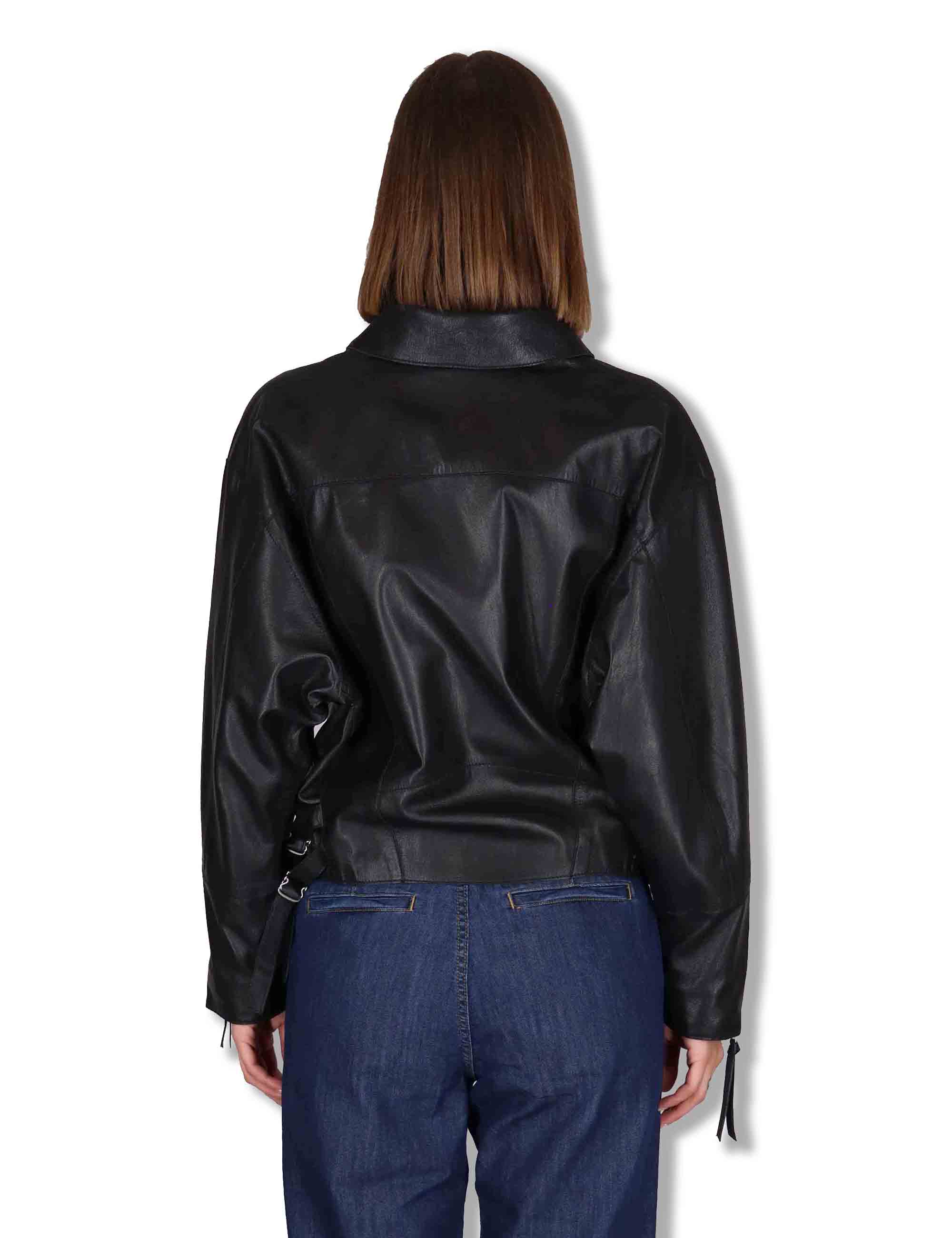 Giubbini donna chiodo in pelle nera con zip e tasche RWJ104 047 Rehard 