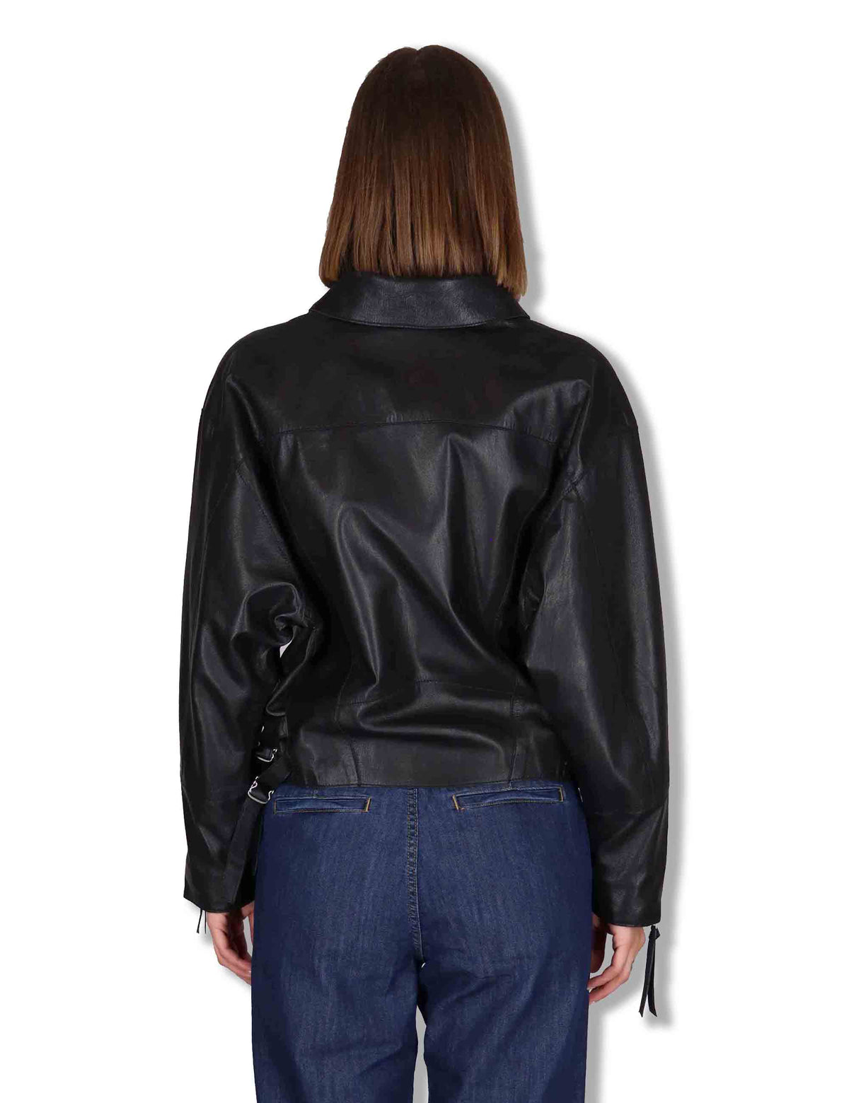 Giubbini donna chiodo in pelle nera con zip e tasche RWJ104 047 Rehard 