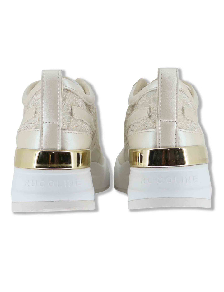 Sneakers donna in pelle e pizzo oro con zeppa alta in gomma 4009-84586 3 Ruco Line 