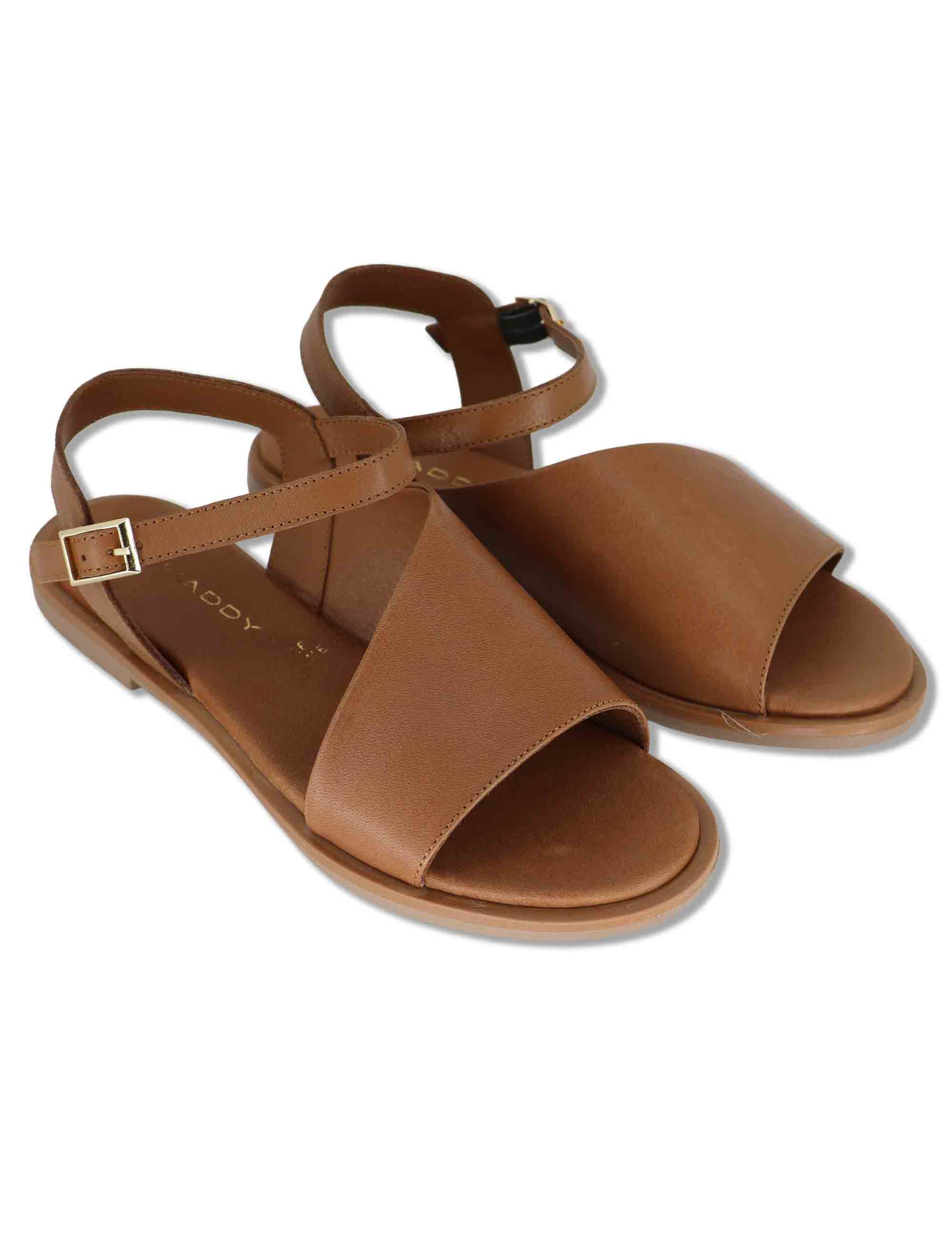 Sandali donna flat in pelle cuoio con cinturino alla caviglia SP220085 013 Spatarella 