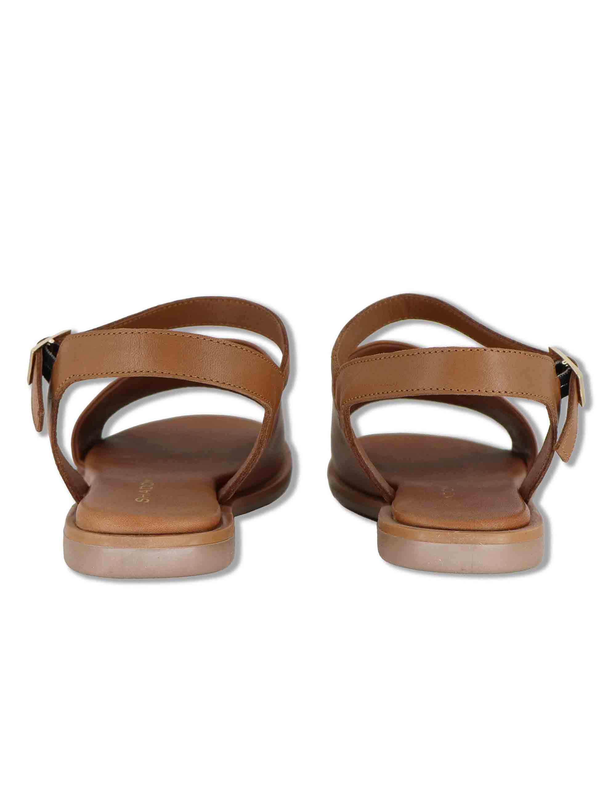 Sandali donna flat in pelle cuoio con cinturino alla caviglia SP220085 013 Spatarella 