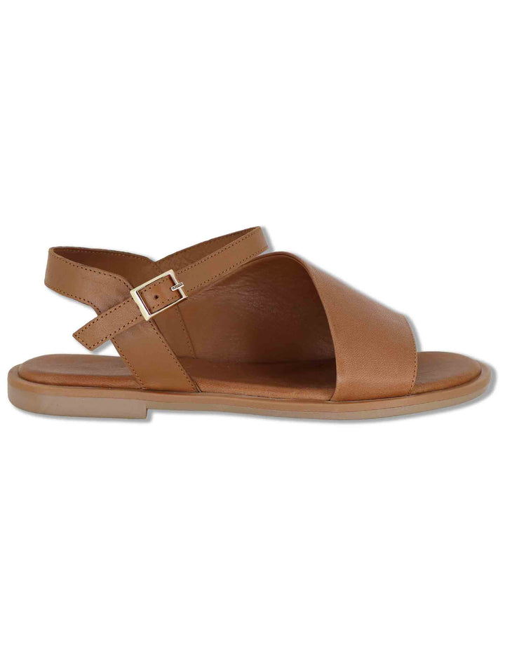 Sandali donna flat in pelle cuoio con cinturino alla caviglia SP220085 013 Spatarella 