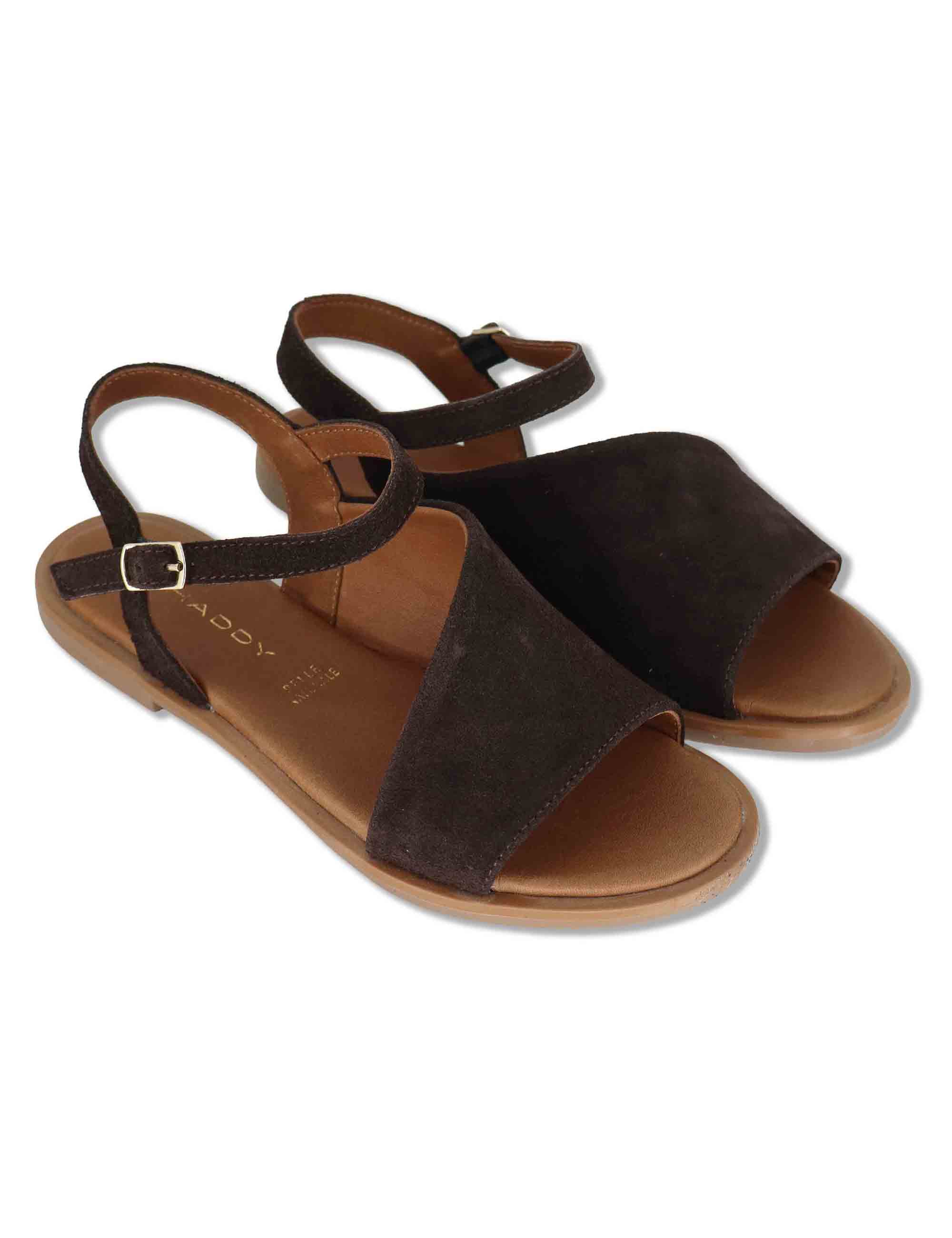 Sandali donna flat in camoscio marrone con cinturino alla caviglia SP220085 014 Spatarella 