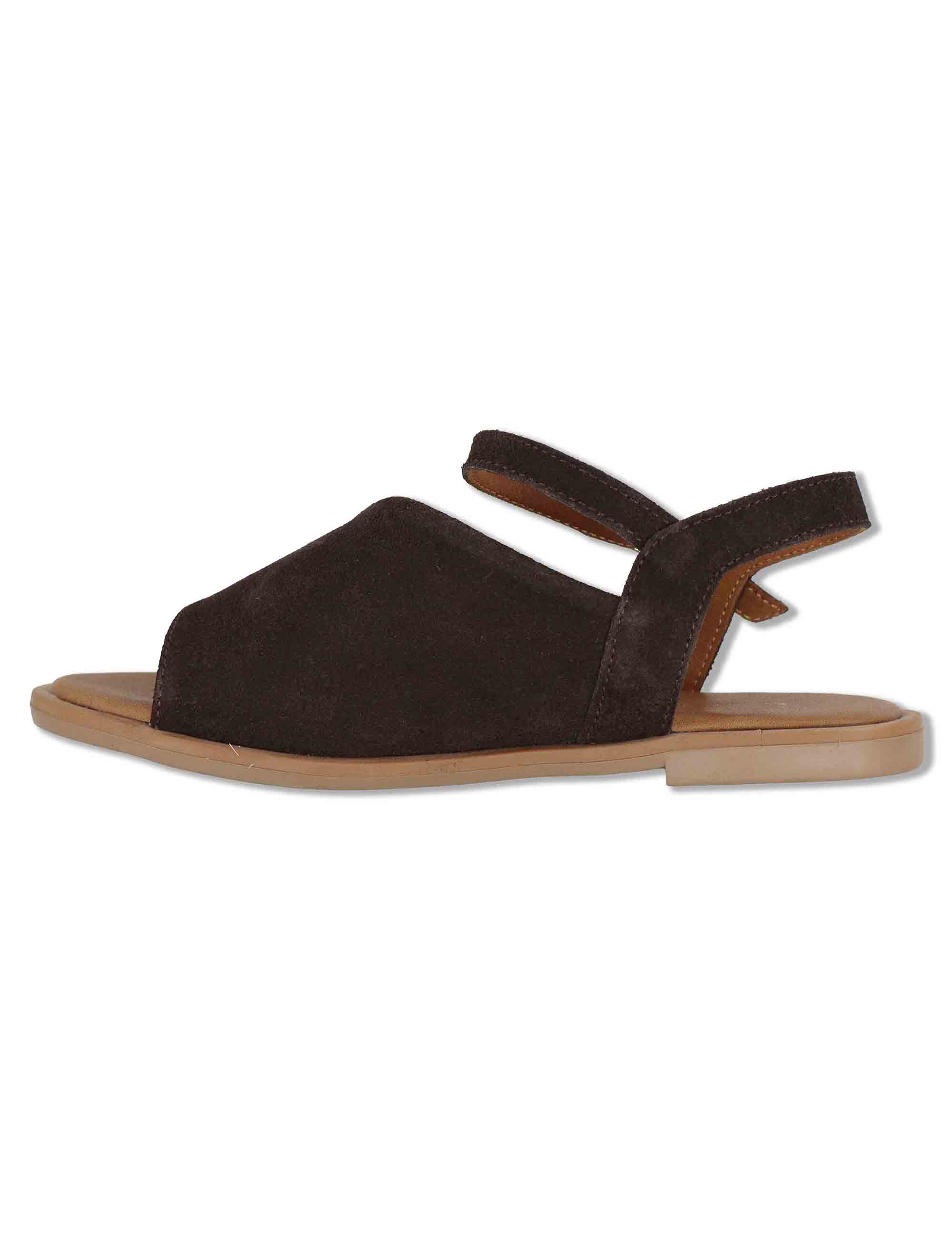 Sandali donna flat in camoscio marrone con cinturino alla caviglia SP220085 014 Spatarella 