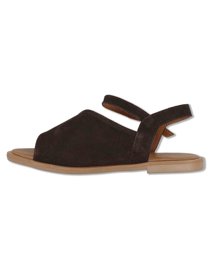 Sandali donna flat in camoscio marrone con cinturino alla caviglia SP220085 014 Spatarella 
