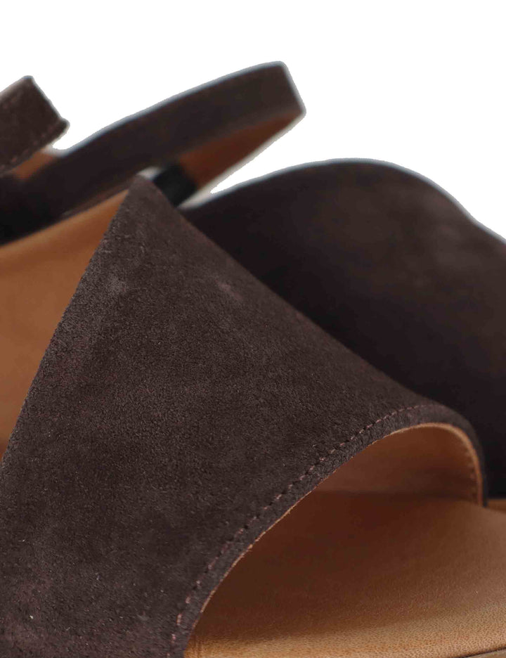 Sandali donna flat in camoscio marrone con cinturino alla caviglia SP220085 014 Spatarella 