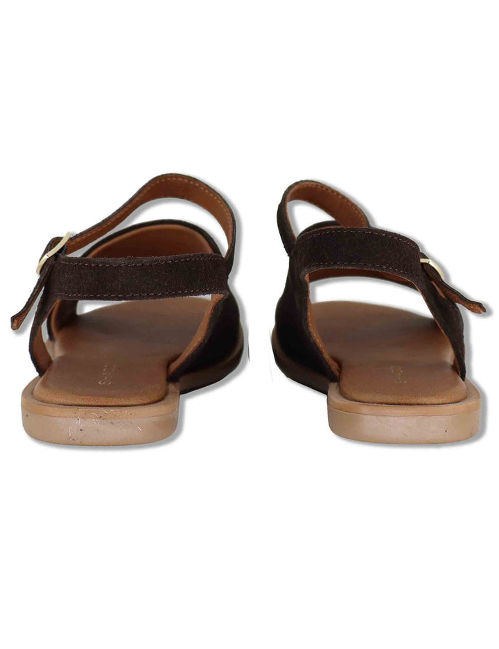 Sandali donna flat in camoscio marrone con cinturino alla caviglia SP220085 014 Spatarella 