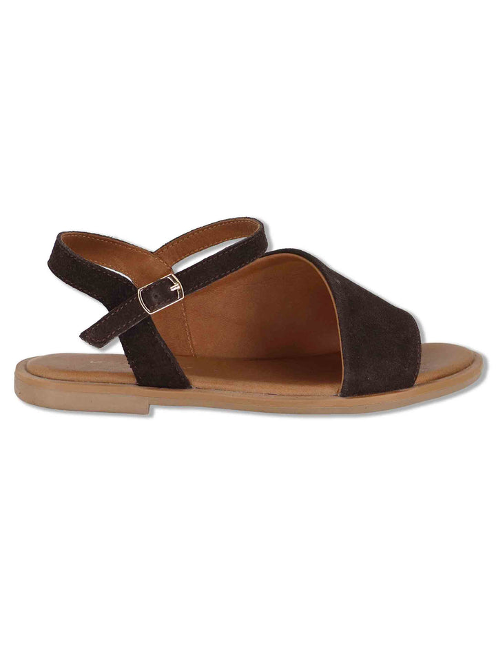 Sandali donna flat in camoscio marrone con cinturino alla caviglia SP220085 014 Spatarella 