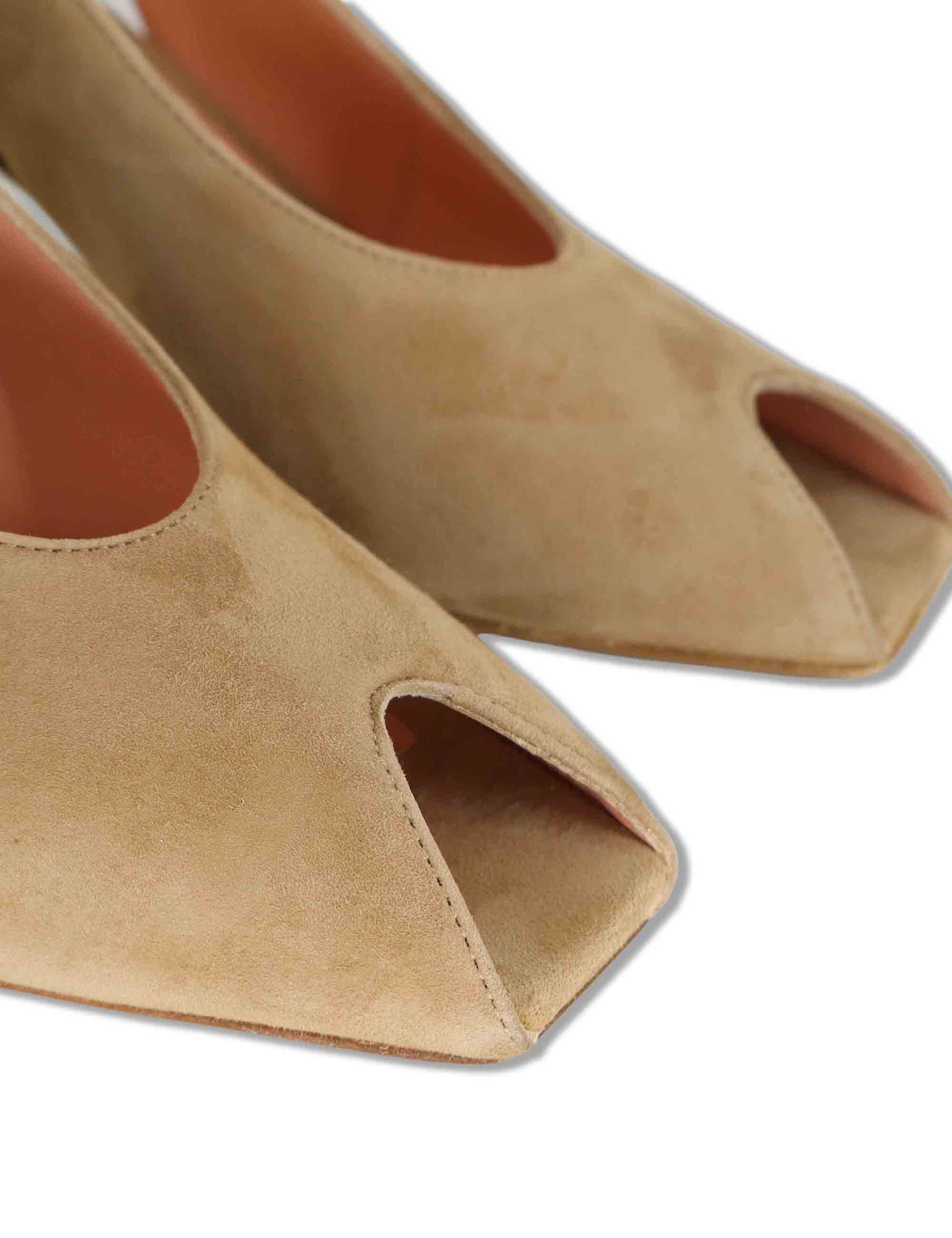 Sandali slingback donna in camoscio beige tacco alto SP2500 014 Spatarella 