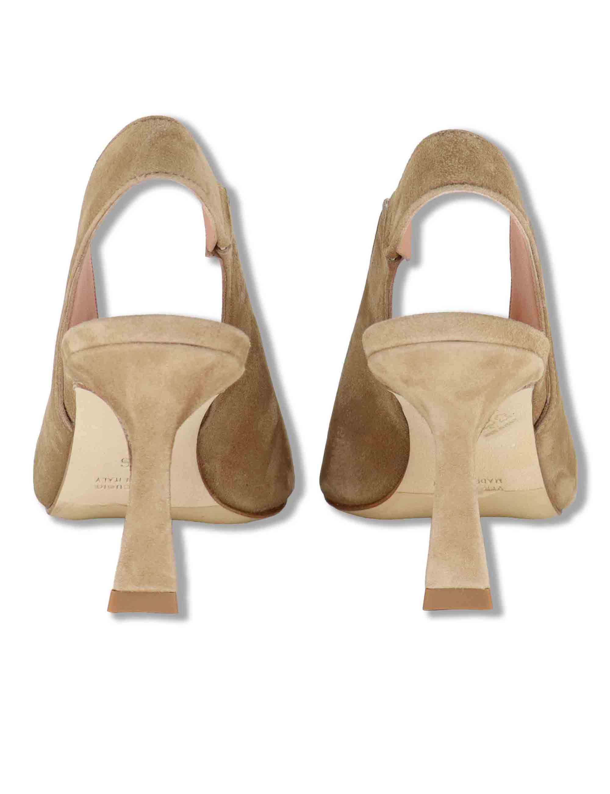 Sandali slingback donna in camoscio beige tacco alto SP2500 014 Spatarella 