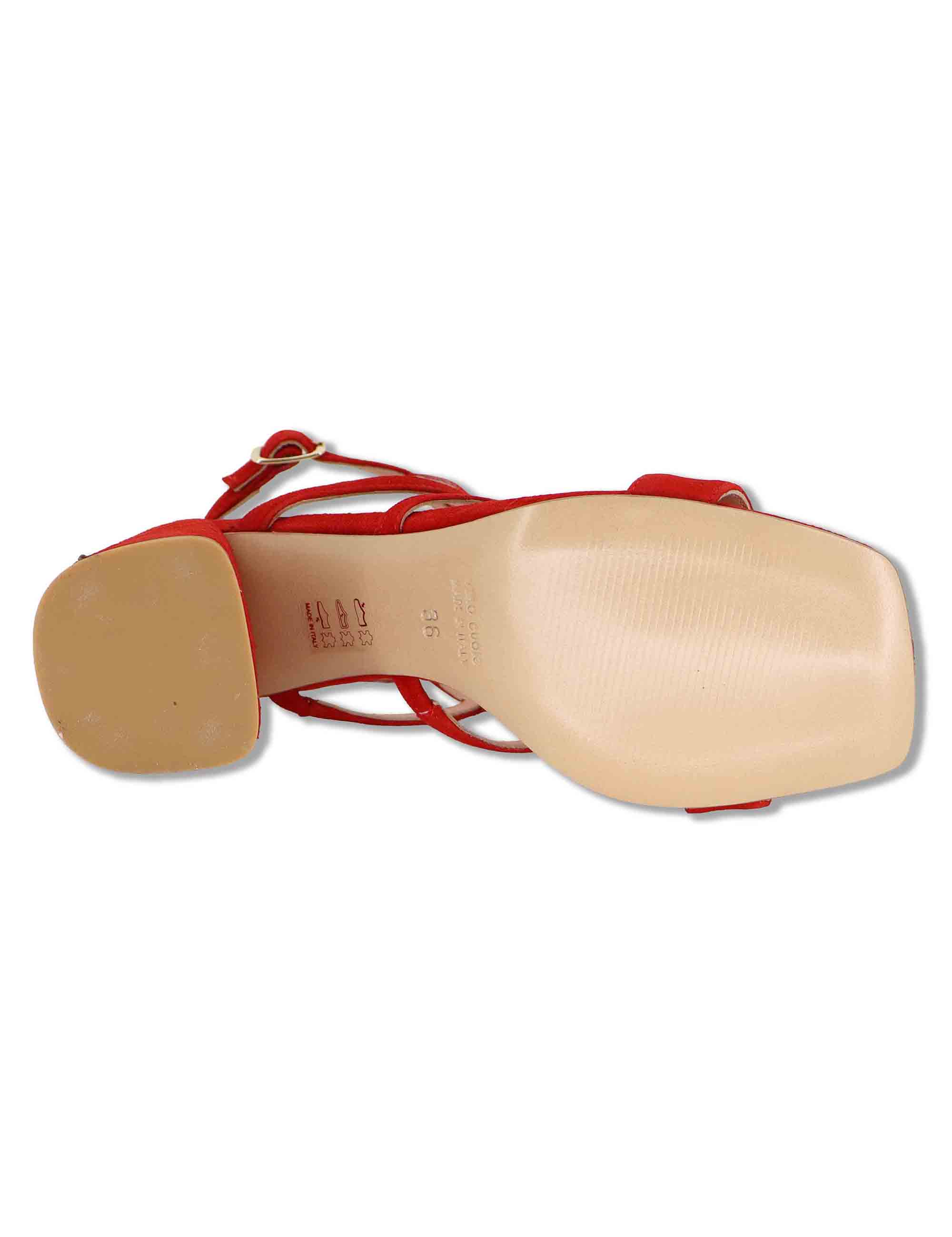 Sandali donna in camoscio rosso con tacco alto e cinturino alla caviglia SP2523 088 Spatarella 