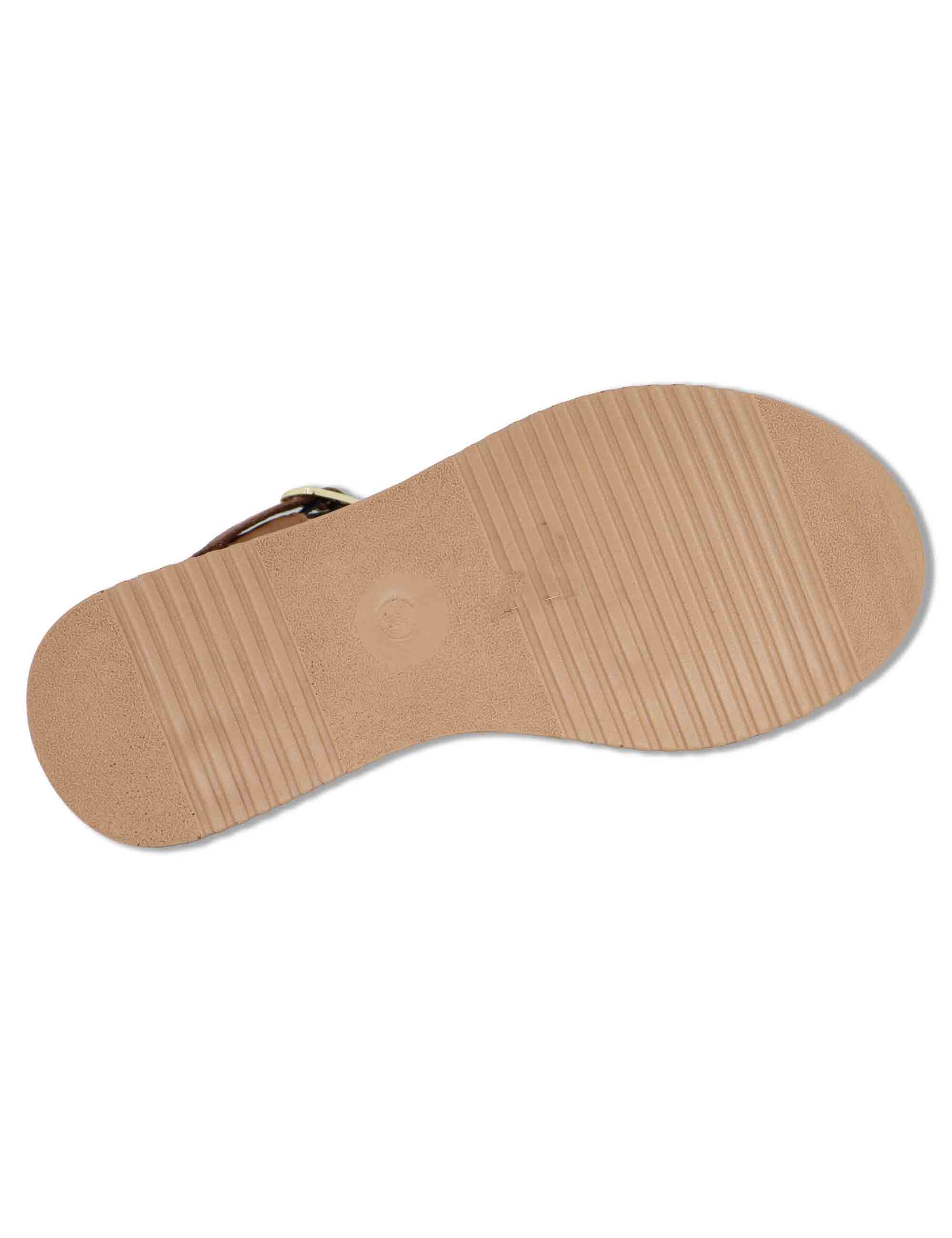 Sandali donna in camoscio cuoio con cinturino alla caviglia e zeppa in gomma SP261325 014 Spatarella 