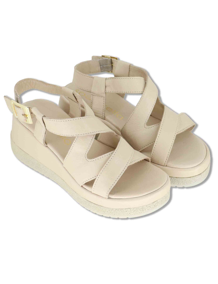 Sandali donna slingback in pelle beige con zeppa e cinturino regolabile SP261354 020 Spatarella 