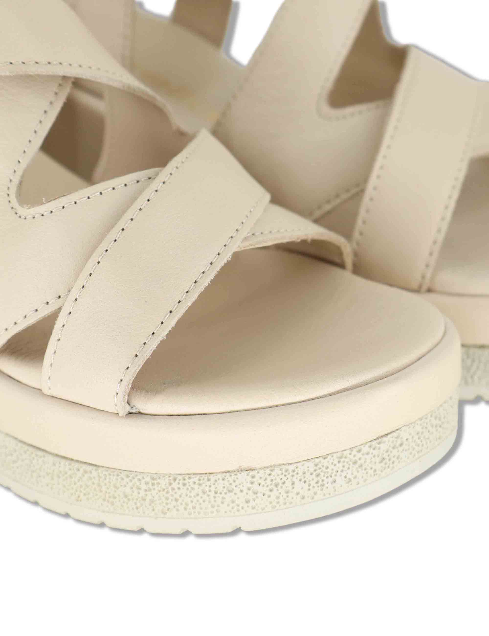 Sandali donna slingback in pelle beige con zeppa e cinturino regolabile SP261354 020 Spatarella 