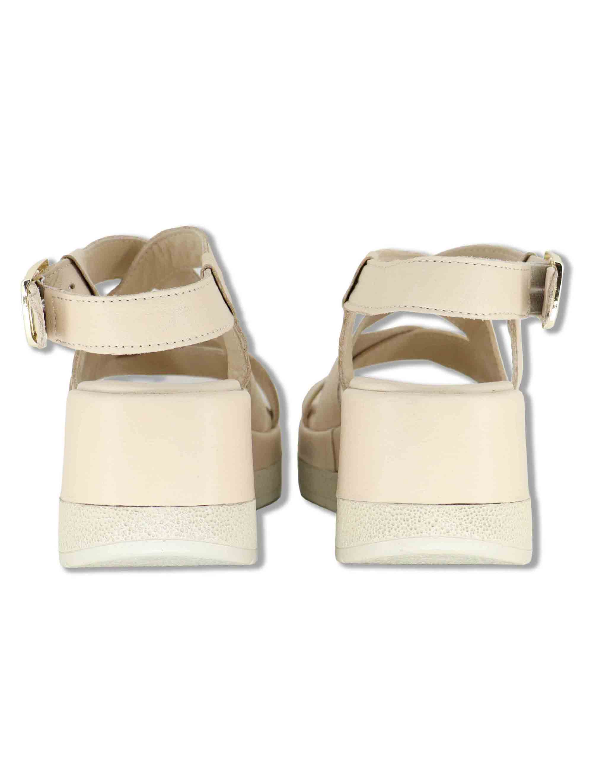 Sandali donna slingback in pelle beige con zeppa e cinturino regolabile SP261354 020 Spatarella 