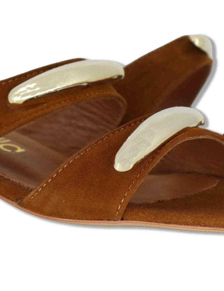 Sandali donna in camoscio cuoio doppia fascia con accessori e tacco basso SP261528 014 Spatarella 