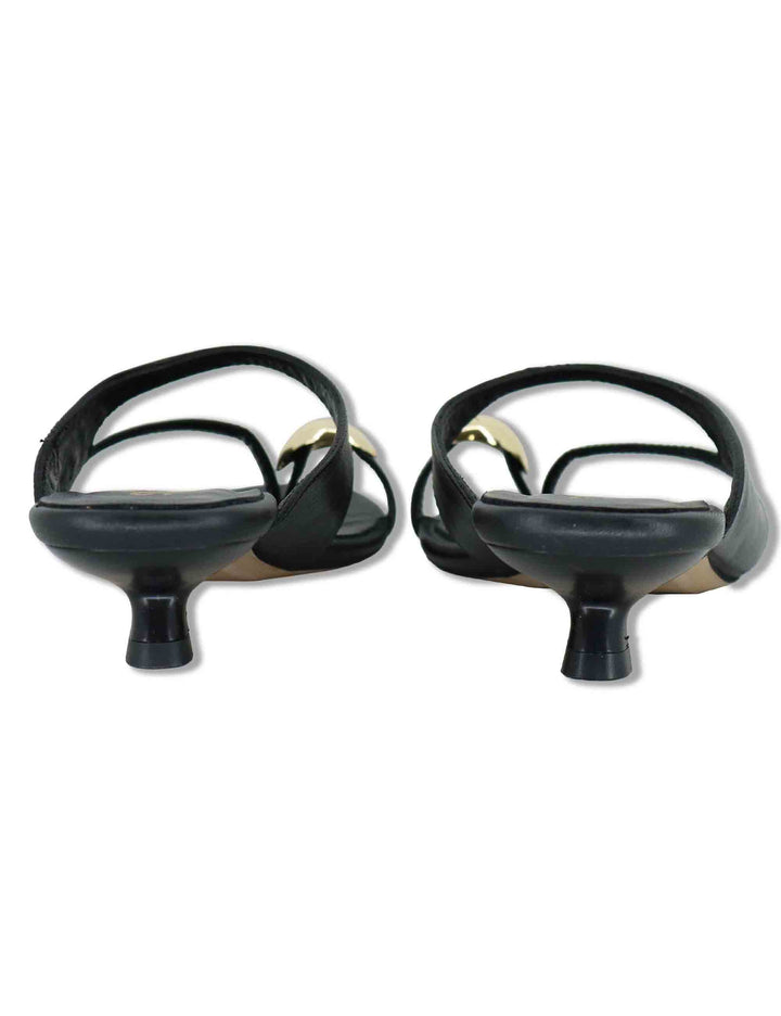 Sandali donna infradito in pelle nero con anello oro e tacco basso SP261650 001 Spatarella 
