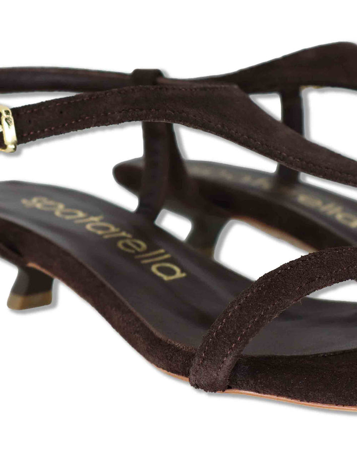 Sandali donna slingback in camoscio marrone con tacco basso SP261653 029 Spatarella 