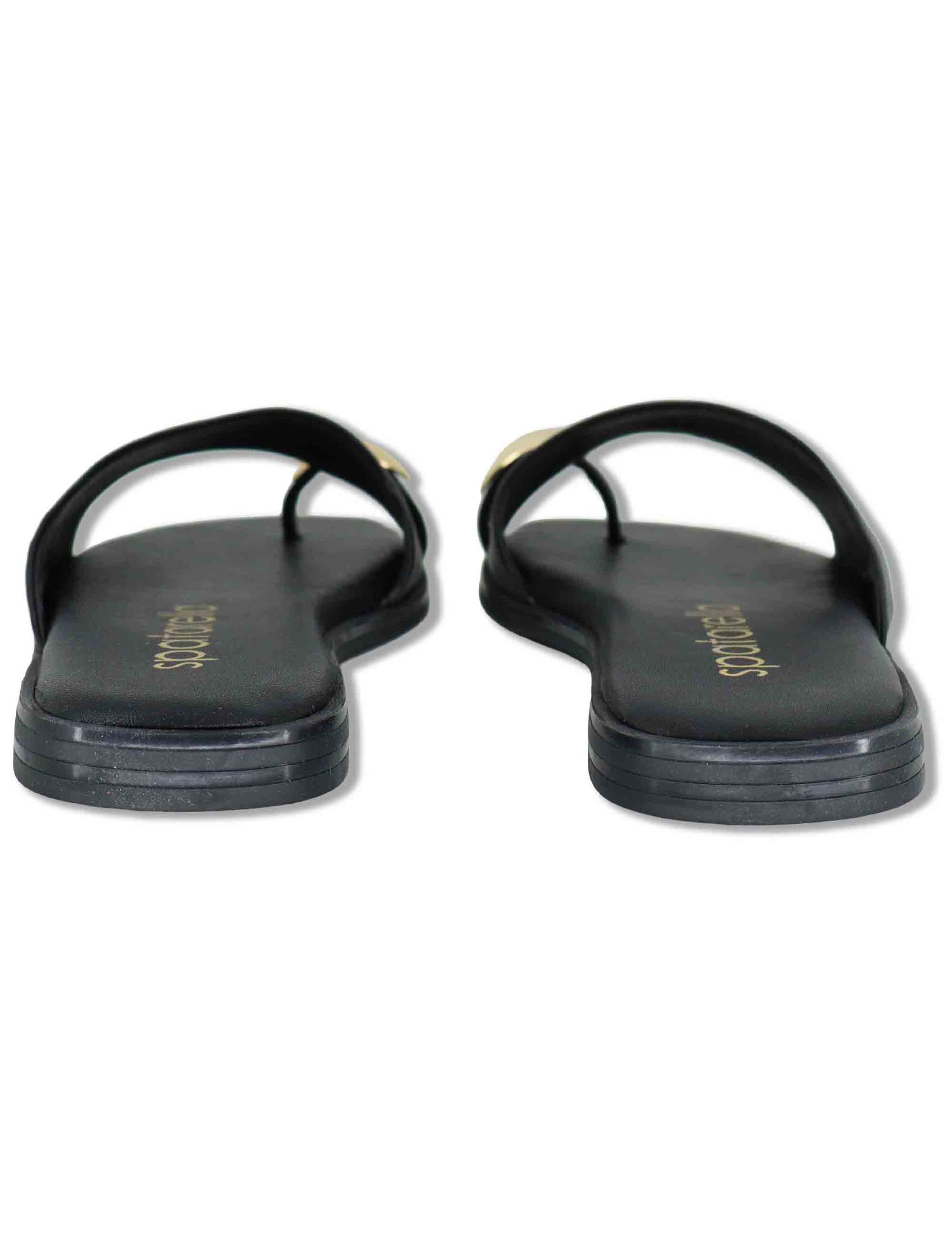 Sandali bassi donna infradito in pelle nera con anello SP262050 001 Spatarella 