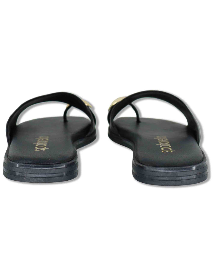 Sandali bassi donna infradito in pelle nera con anello SP262050 001 Spatarella 