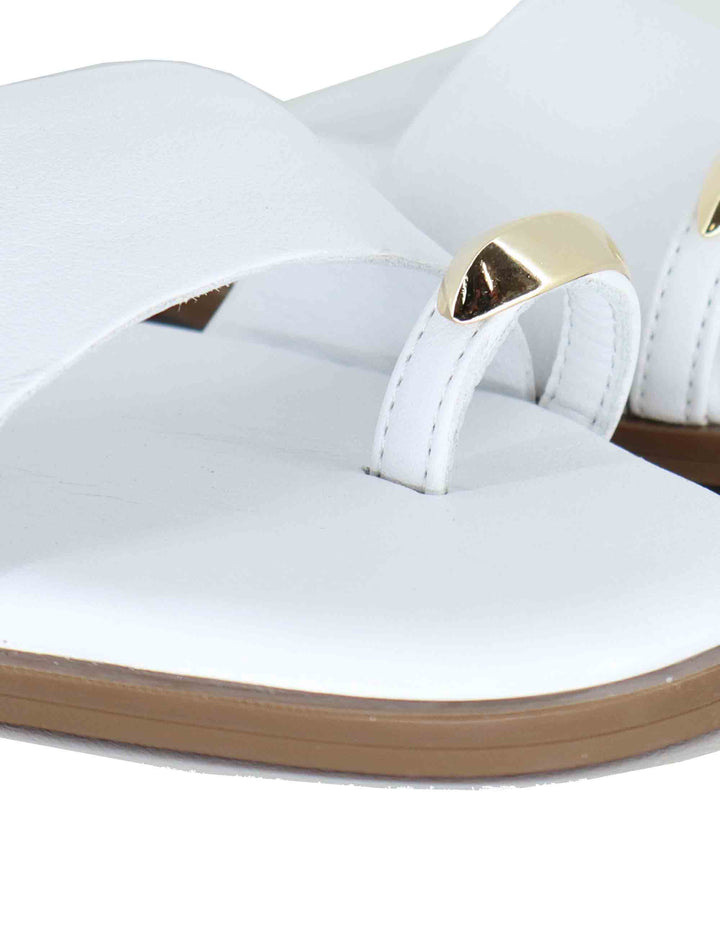 Sandali bassi donna infradito in pelle bianca con anello SP262050 002 Spatarella 