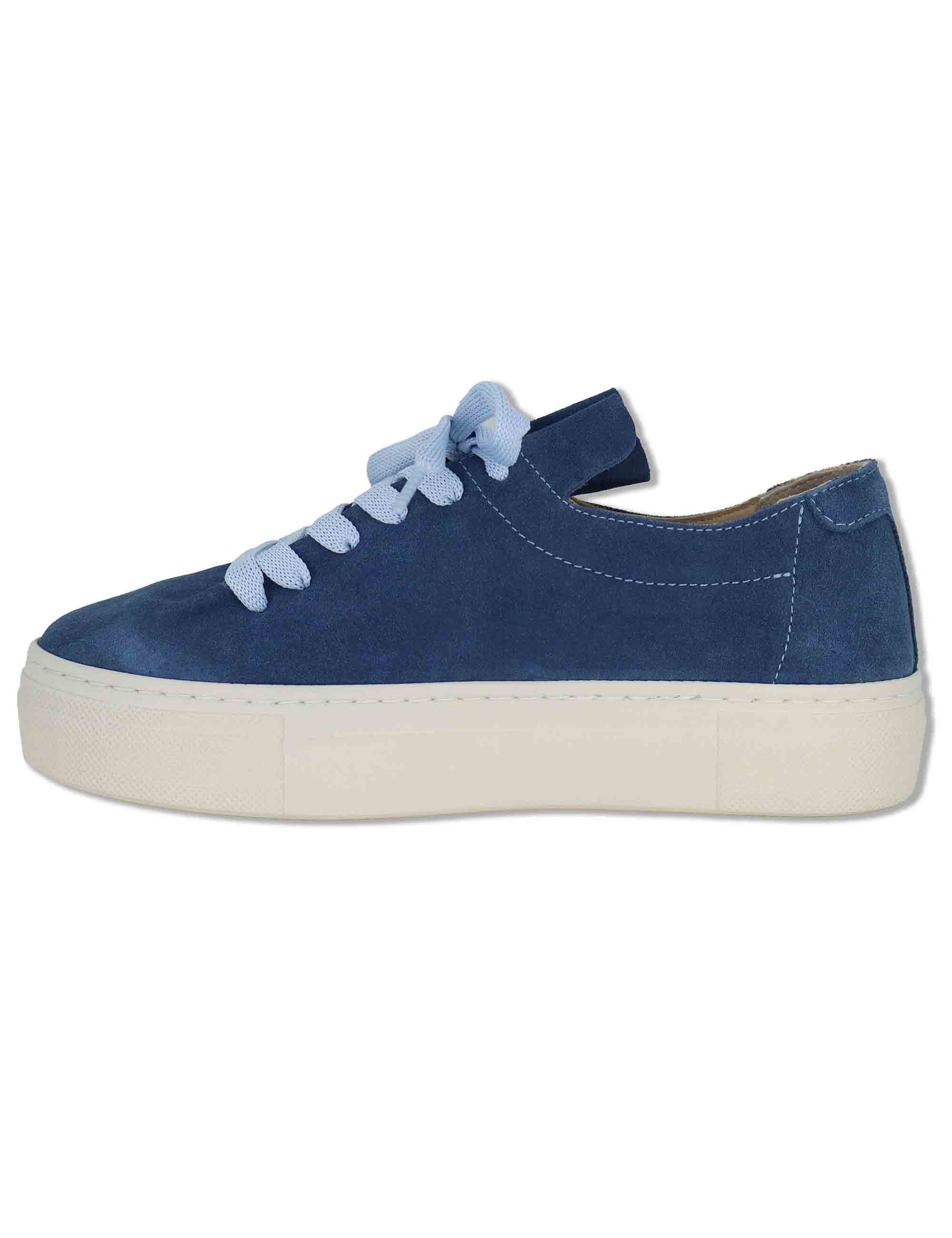 Sneakers donna in camoscio blu con linguetta arricciata e laccio in tulle SP60030 009 Spatarella 