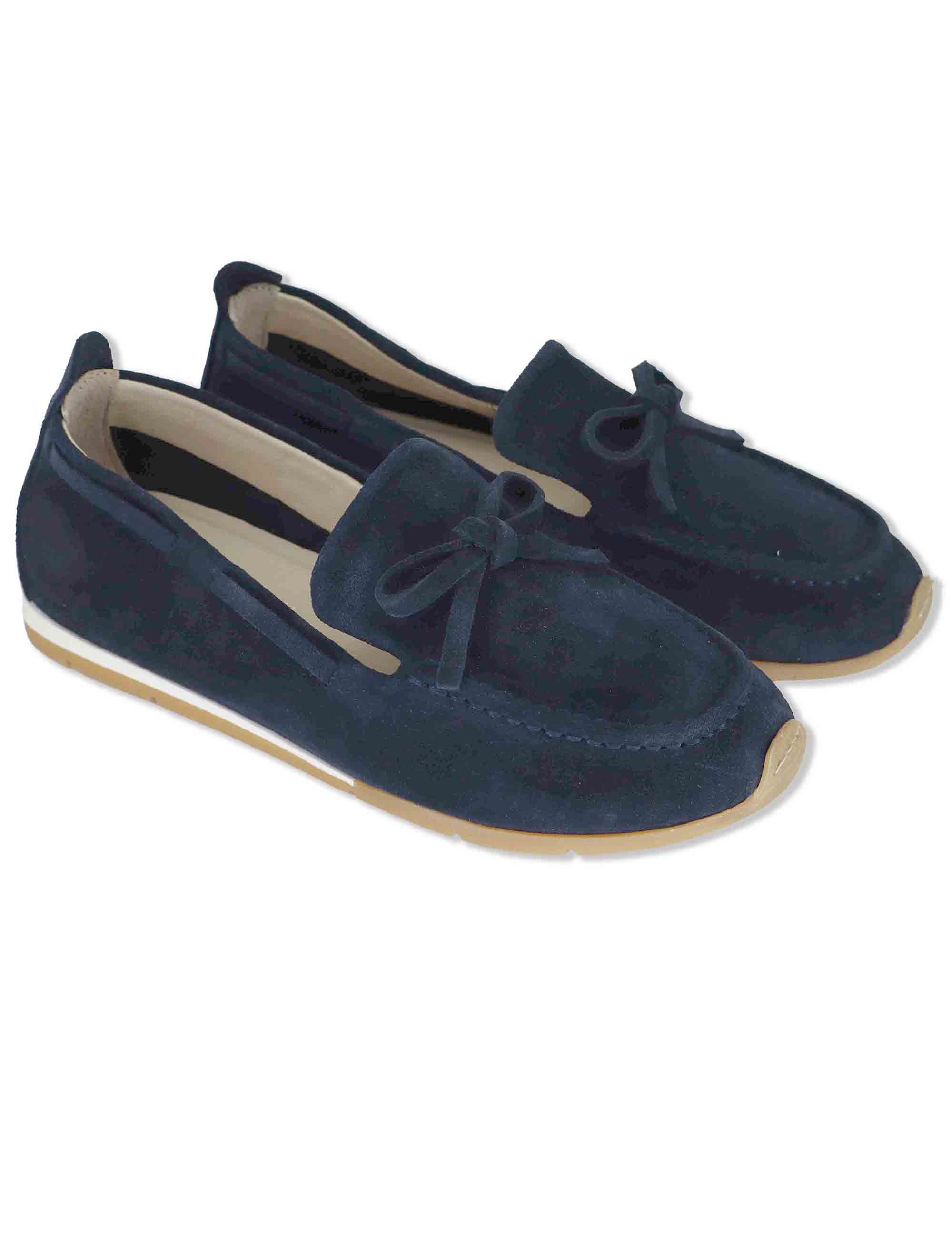 Mocassini donna in pelle blu con fiocchetti e suola bassa in gomma SP60109 002 Spatarella 