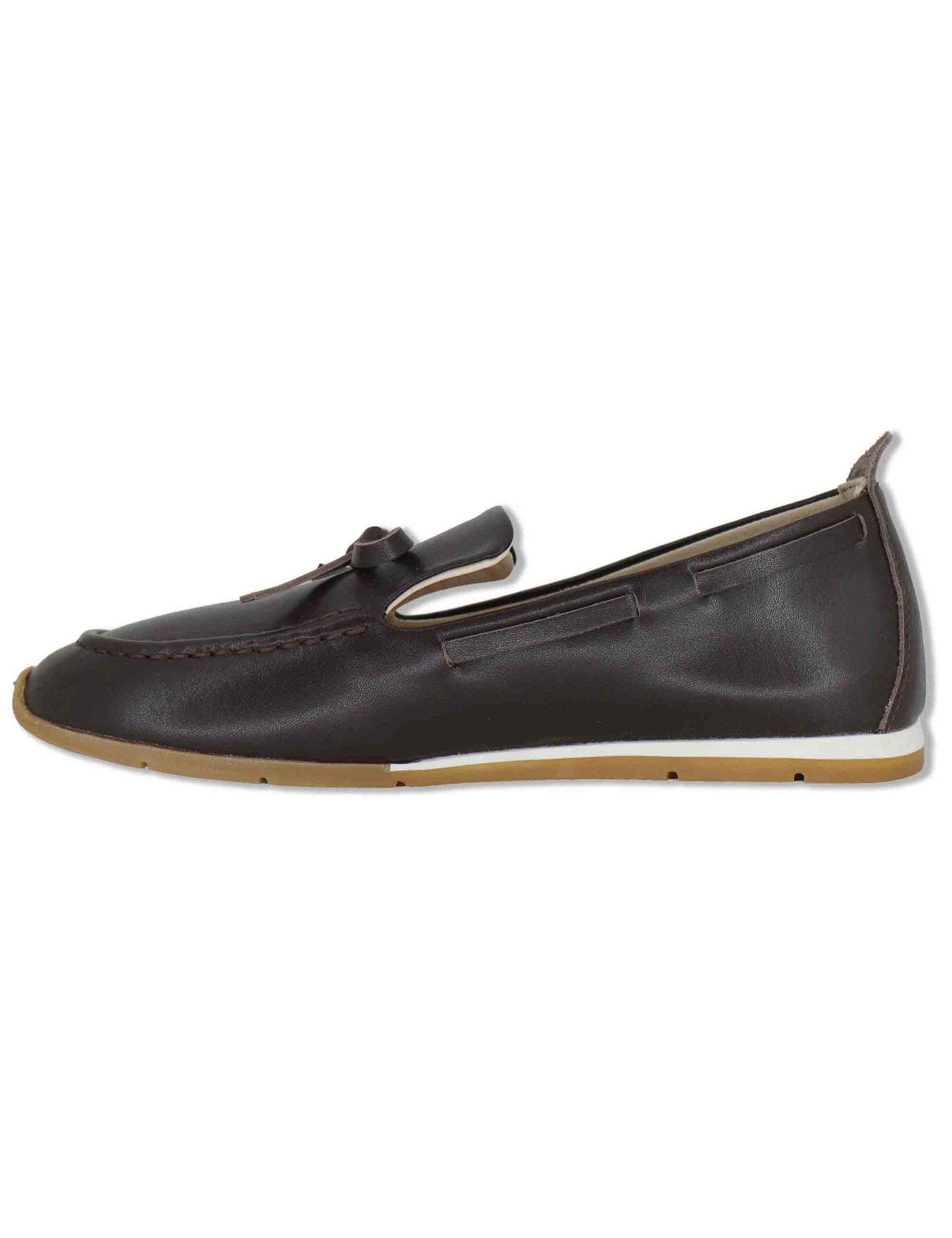 Mocassini donna in pelle marrone con fiocchetti e suola bassa in gomma SP60109 014 Spatarella 