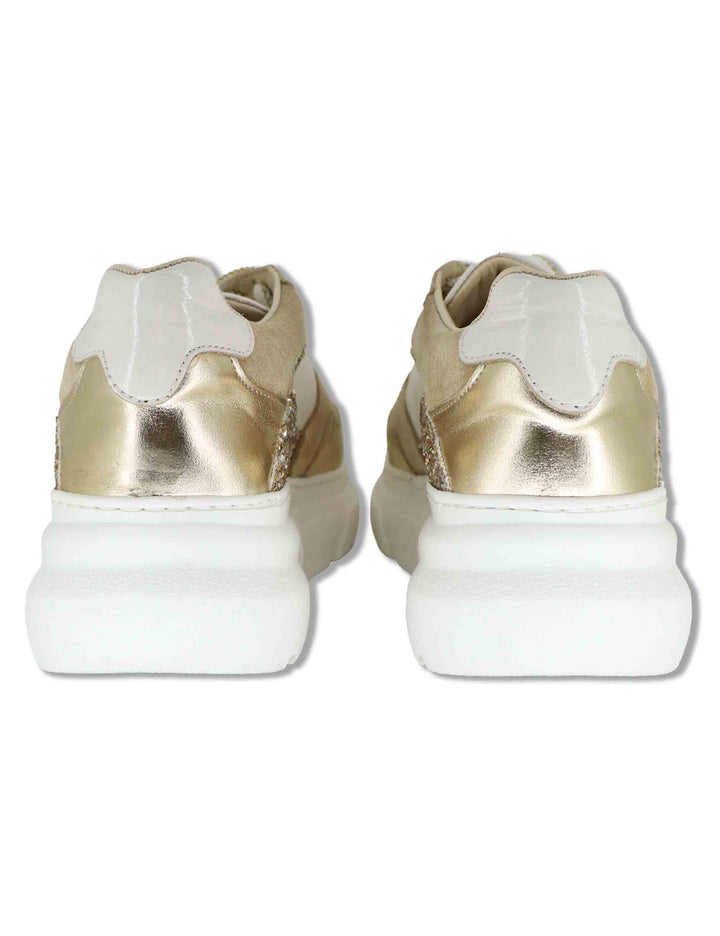 Sneakers donna in pelle platino con glitter e suola alta SP60167 022 Spatarella 