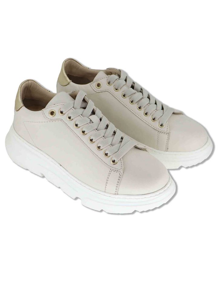 Sneakers donna in pelle off white con suola running alta in gomma SP60170 300 Spatarella 