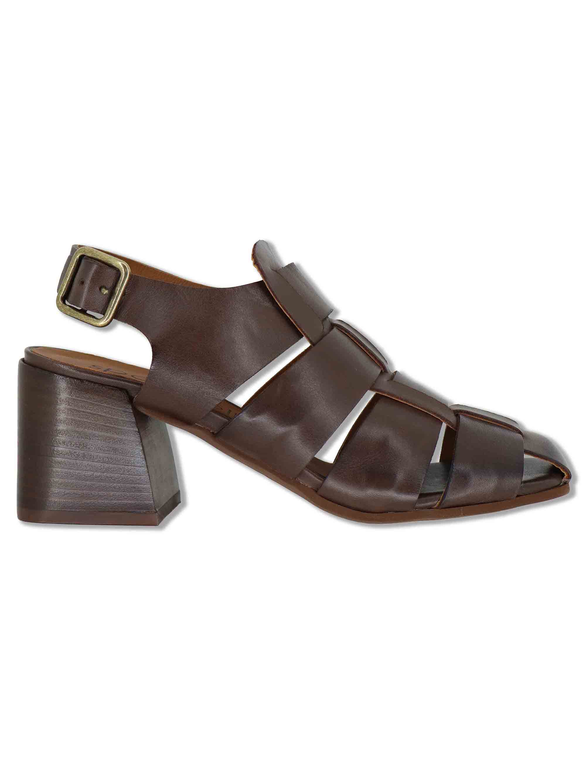 Sandali donna in pelle marrone con fibbia posteriore e tacco in cuoio SP6519 014 Spatarella 