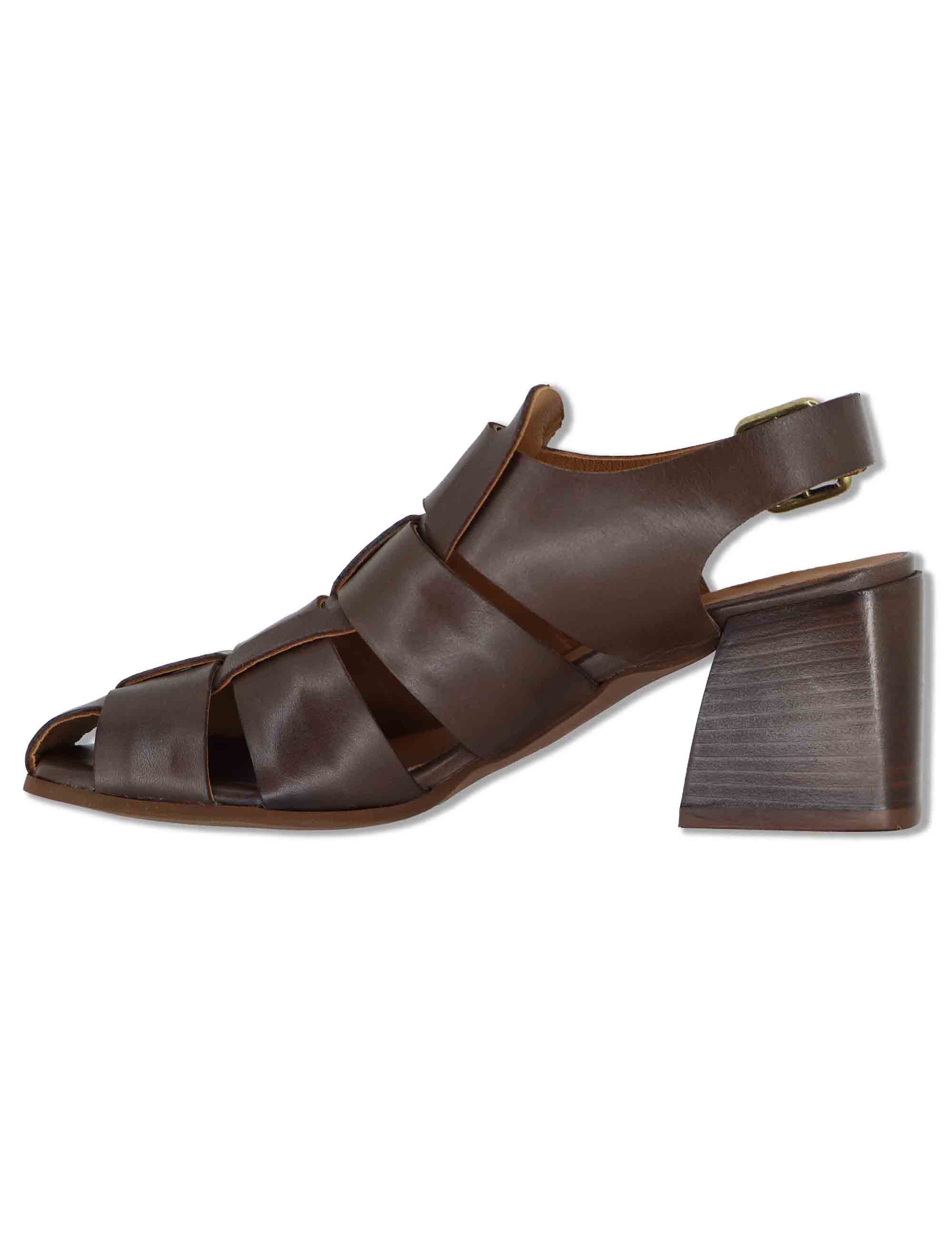 Sandali donna in pelle marrone con fibbia posteriore e tacco in cuoio SP6519 014 Spatarella 