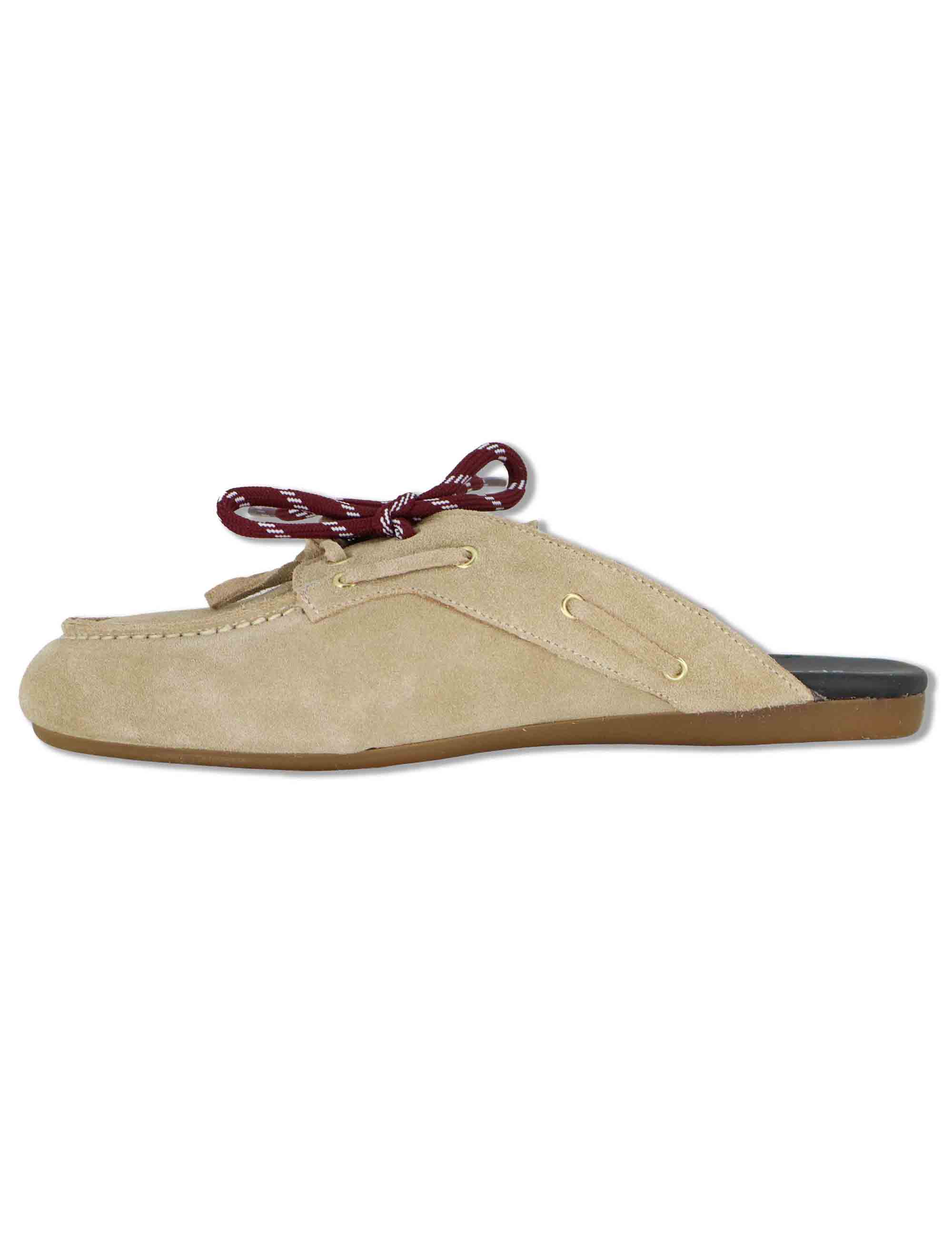 Sabot donna in camoscio beige con doppi lacci e suola bassa in gomma SP91 016 Spatarella 