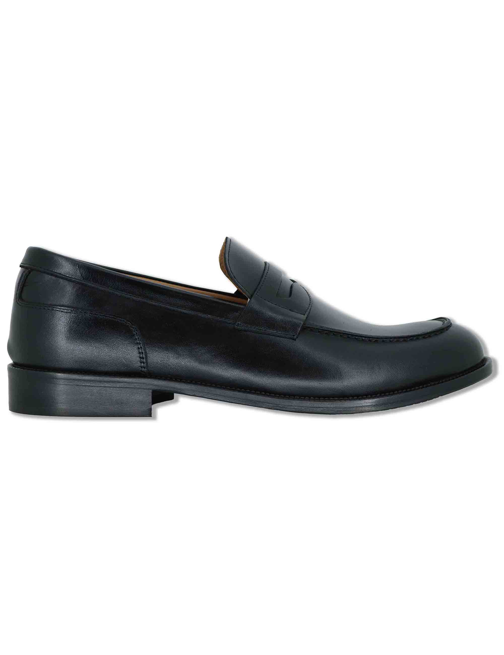 Mocassini uomo in pelle nera lucida con suola in cuoio cucita SPDU601 001 Spatarella 