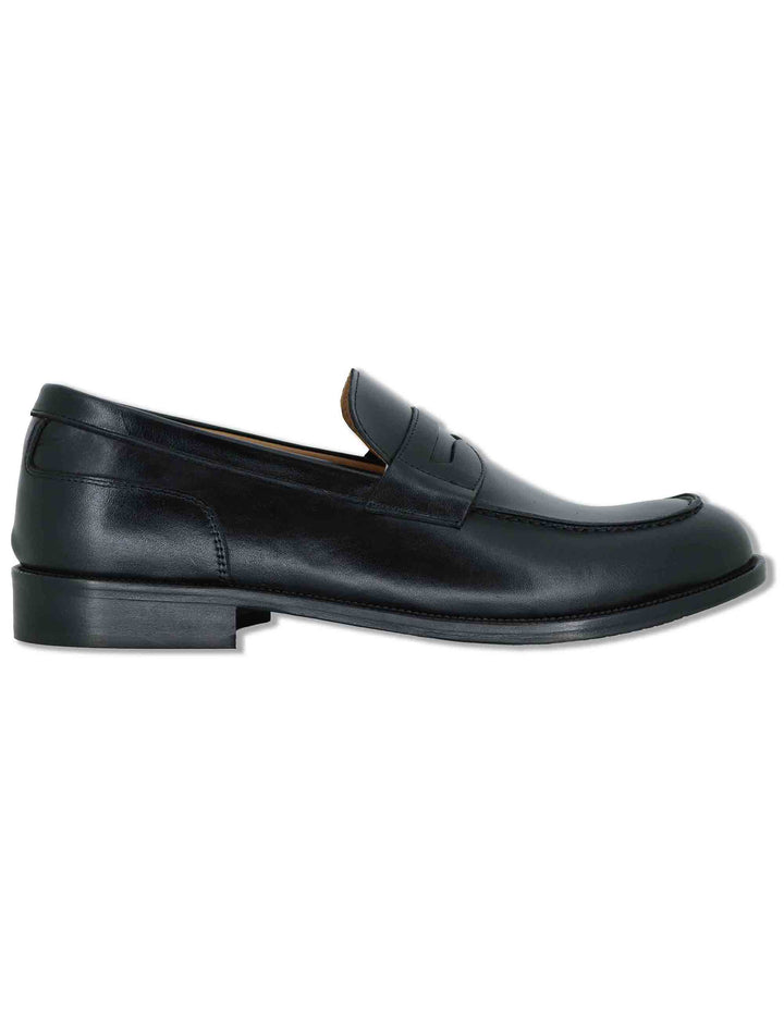 Mocassini uomo in pelle nera lucida con suola in cuoio cucita SPDU601 001 Spatarella 