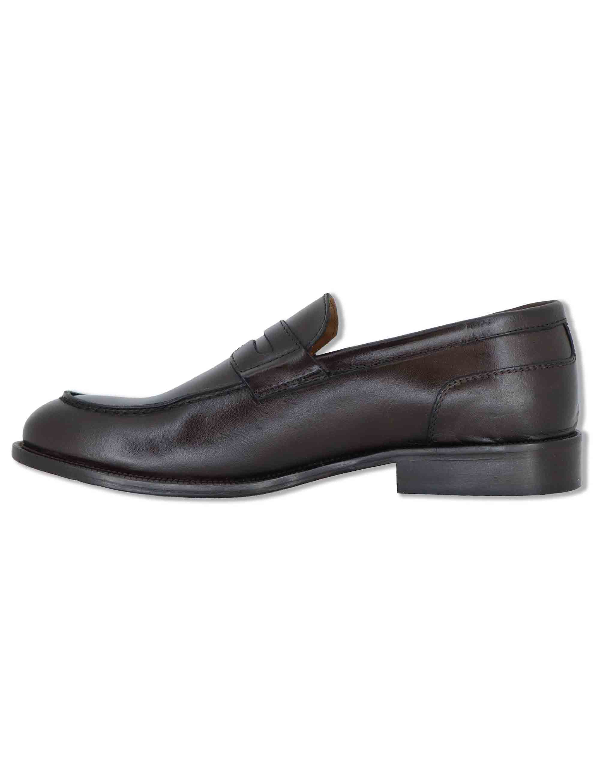 Mocassini uomo in pelle marrone con suola in cuoio cucita SPDU601 014 Spatarella 