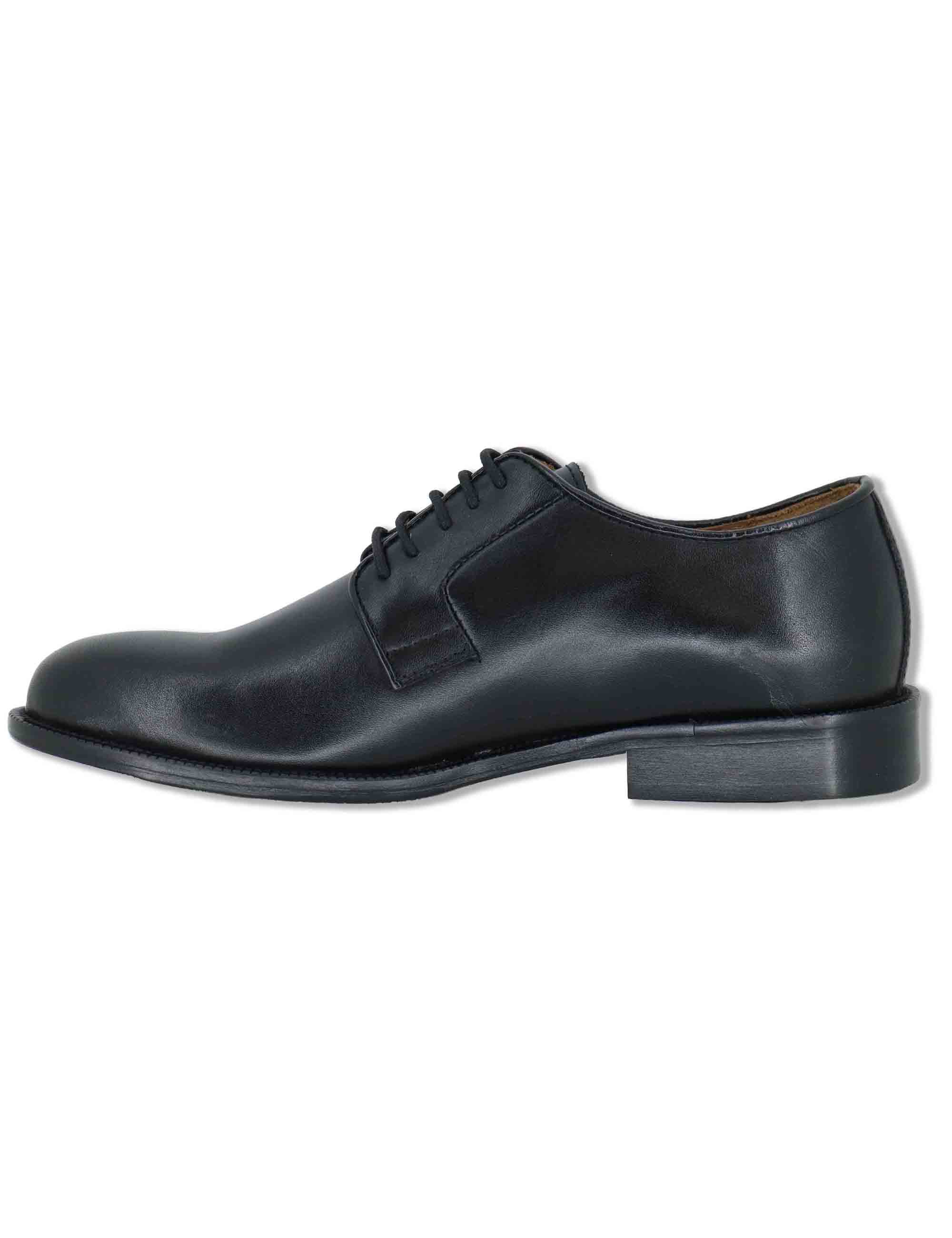 Stringate uomo in pelle nera con suola in cuoio e gomma cucita SPDU603 001 Spatarella 
