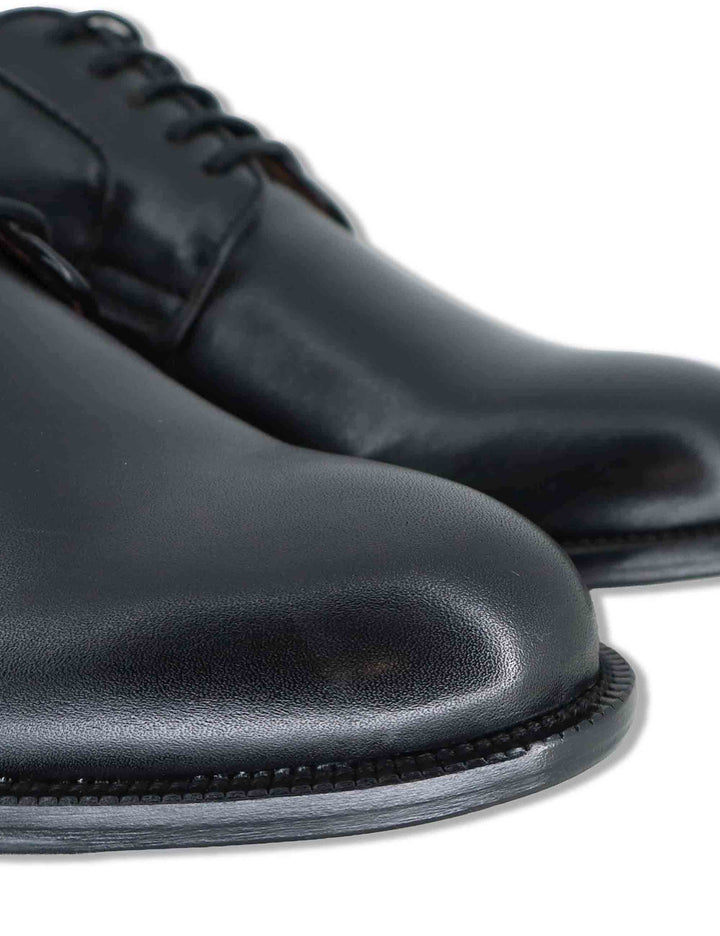 Stringate uomo in pelle nera con suola in cuoio e gomma cucita SPDU603 001 Spatarella 